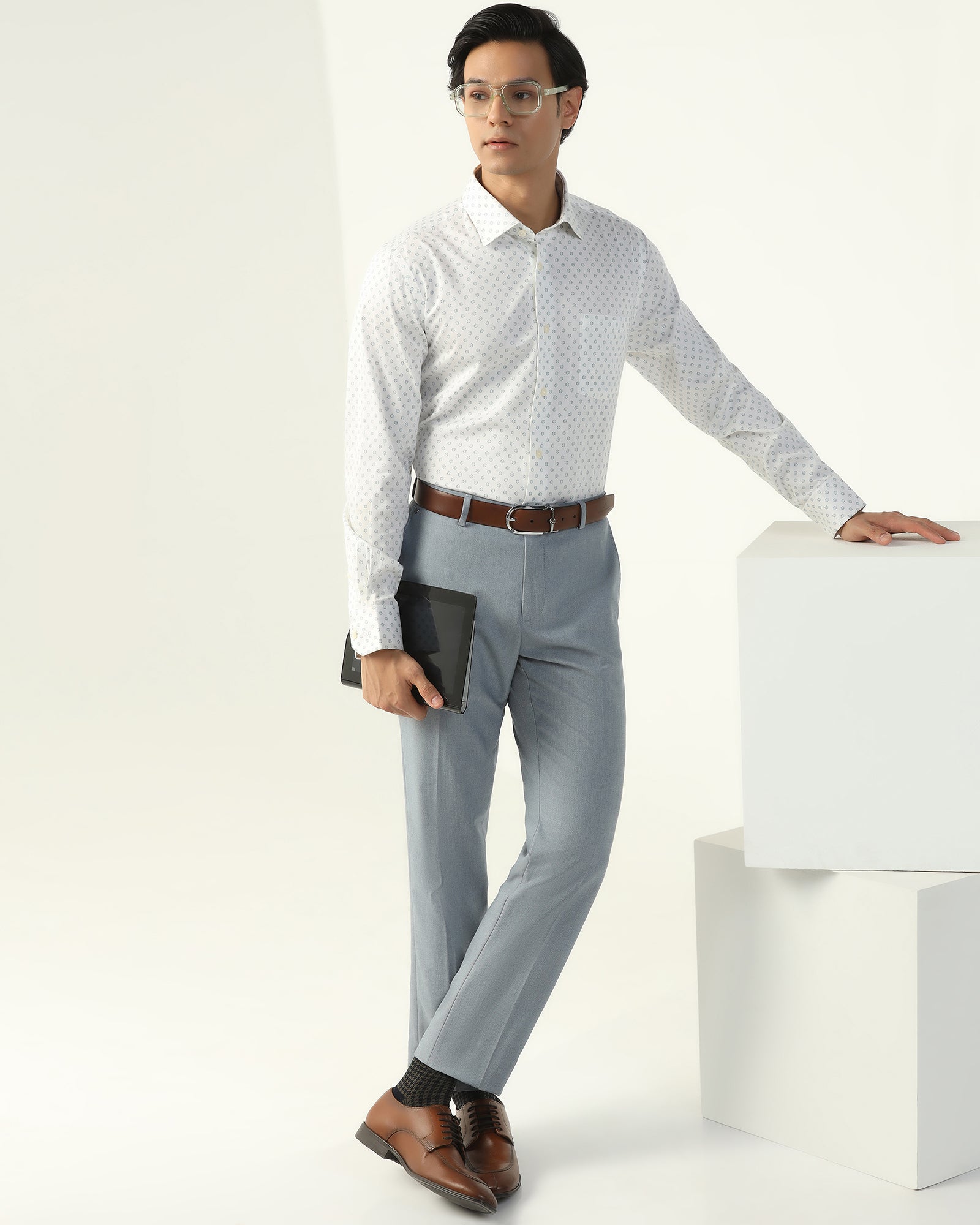 Formal White Printed Shirt - Title