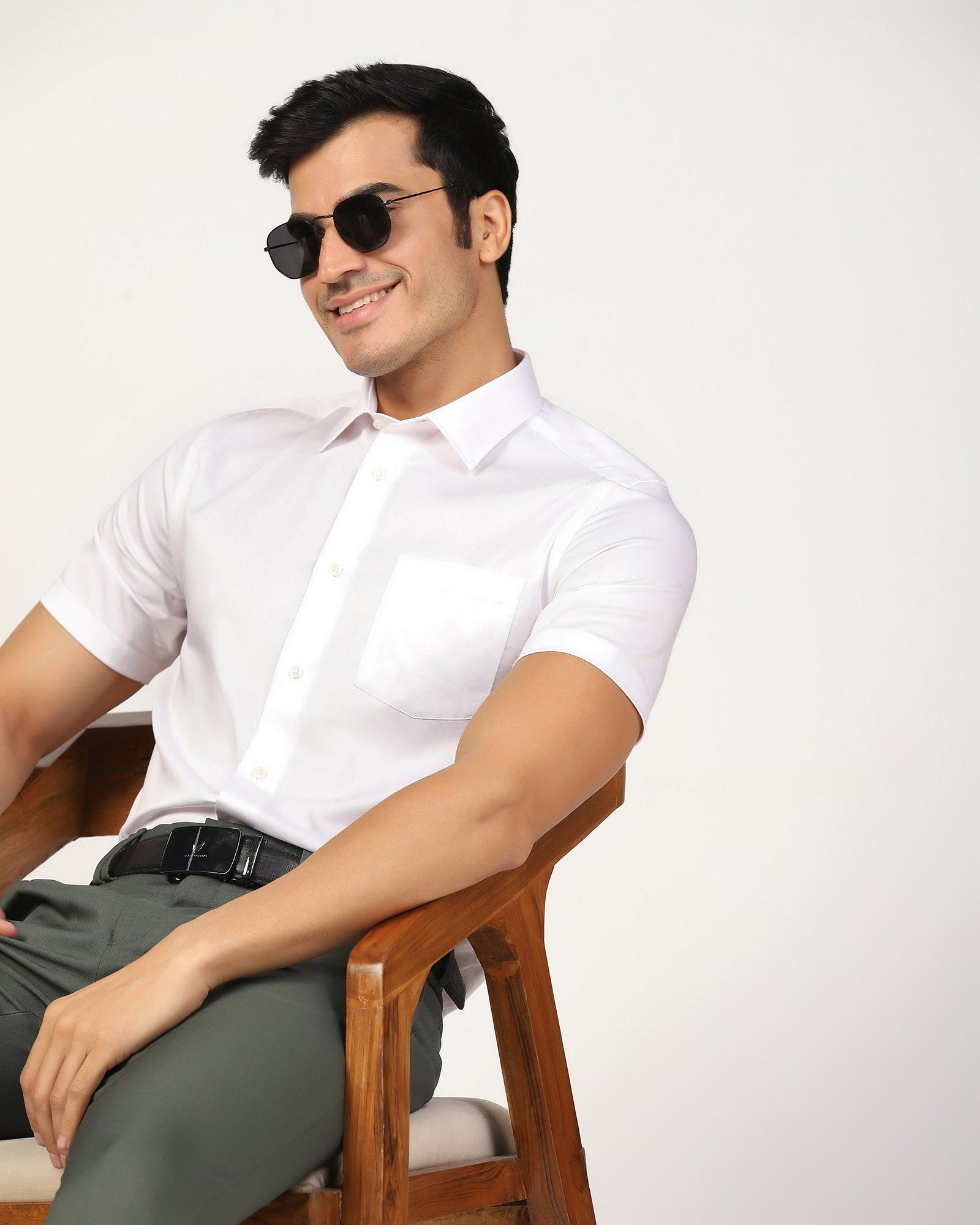 Formal Half Sleeve White Solid Shirt - Matiz - Blackberrys