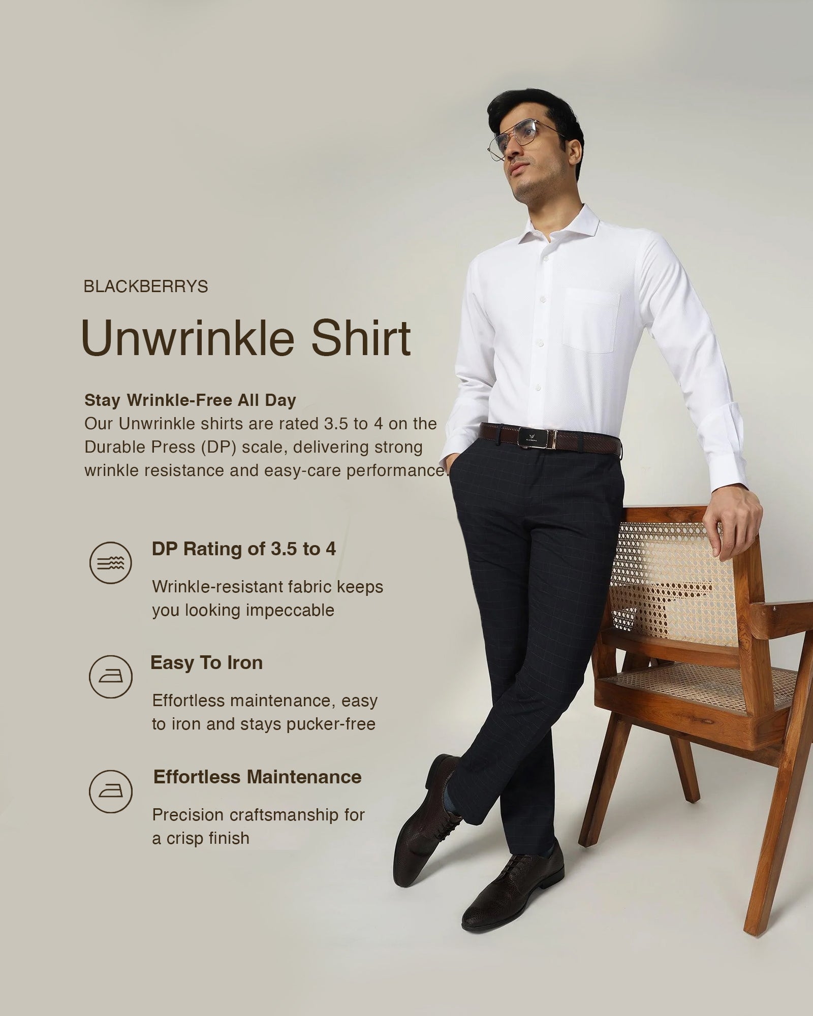 Non Iron Formal White Textured Shirt - Ivy