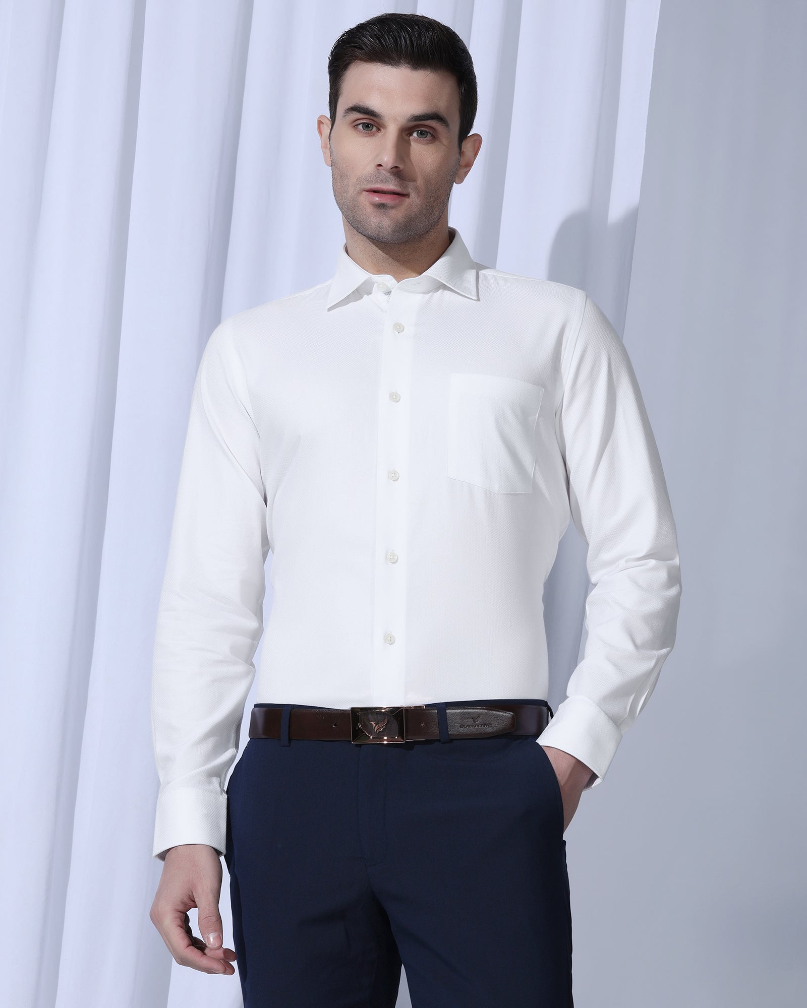 Formal White Textured Shirt - Noir