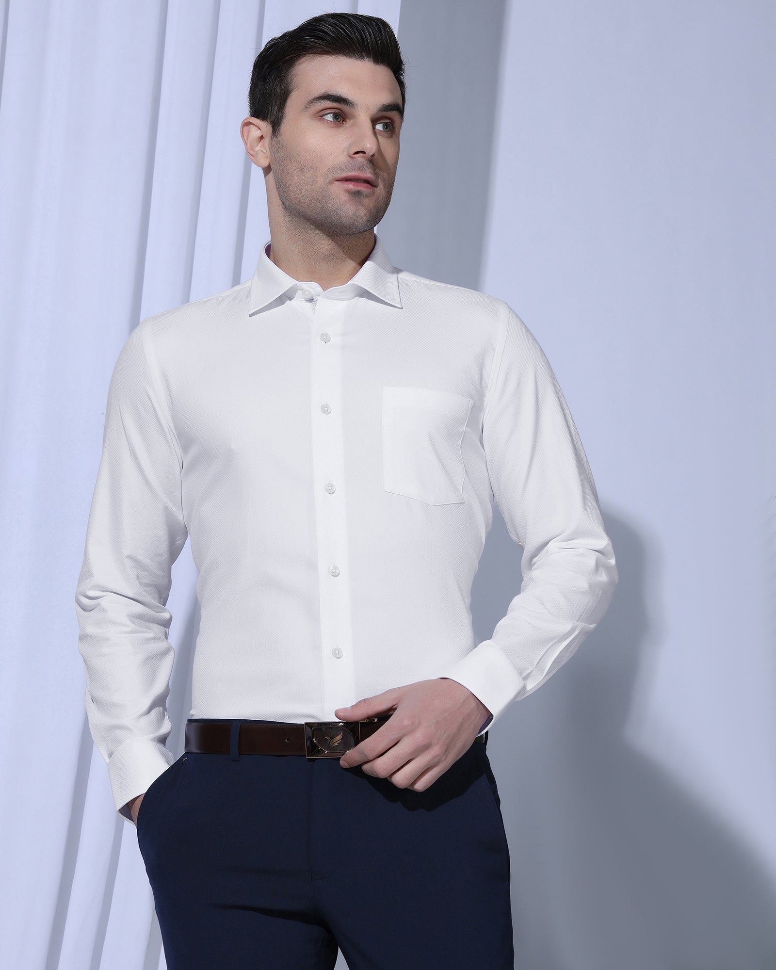 Formal White Textured Shirt - Noir