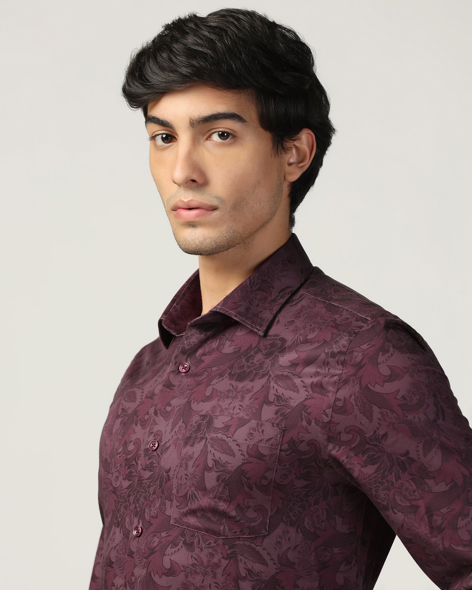 Formal Wine Printed Shirt - Iwaki