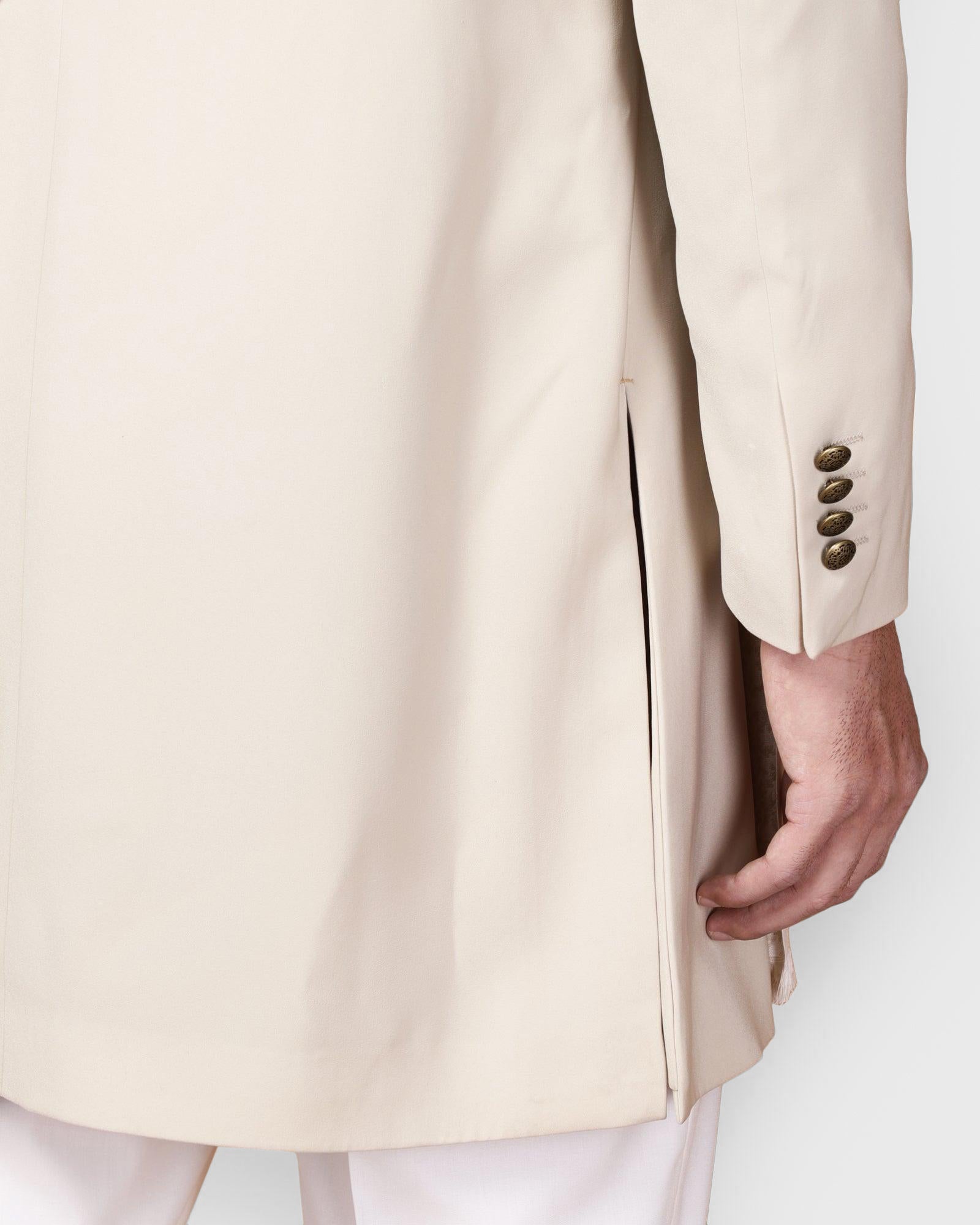 Beige Swarn Solid Achkan Set - Fretor