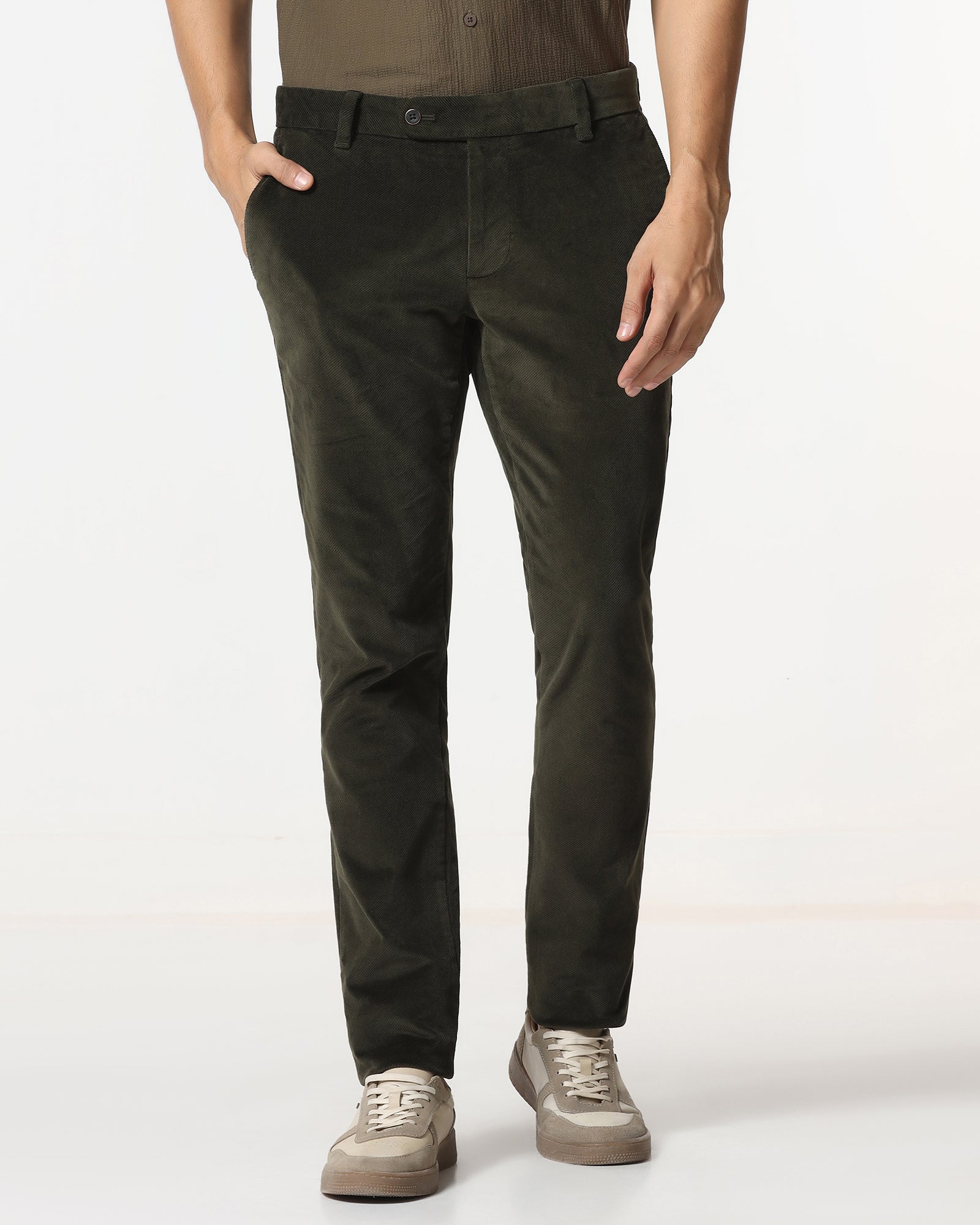 Green Corduroy Solid Khakis - Fraser