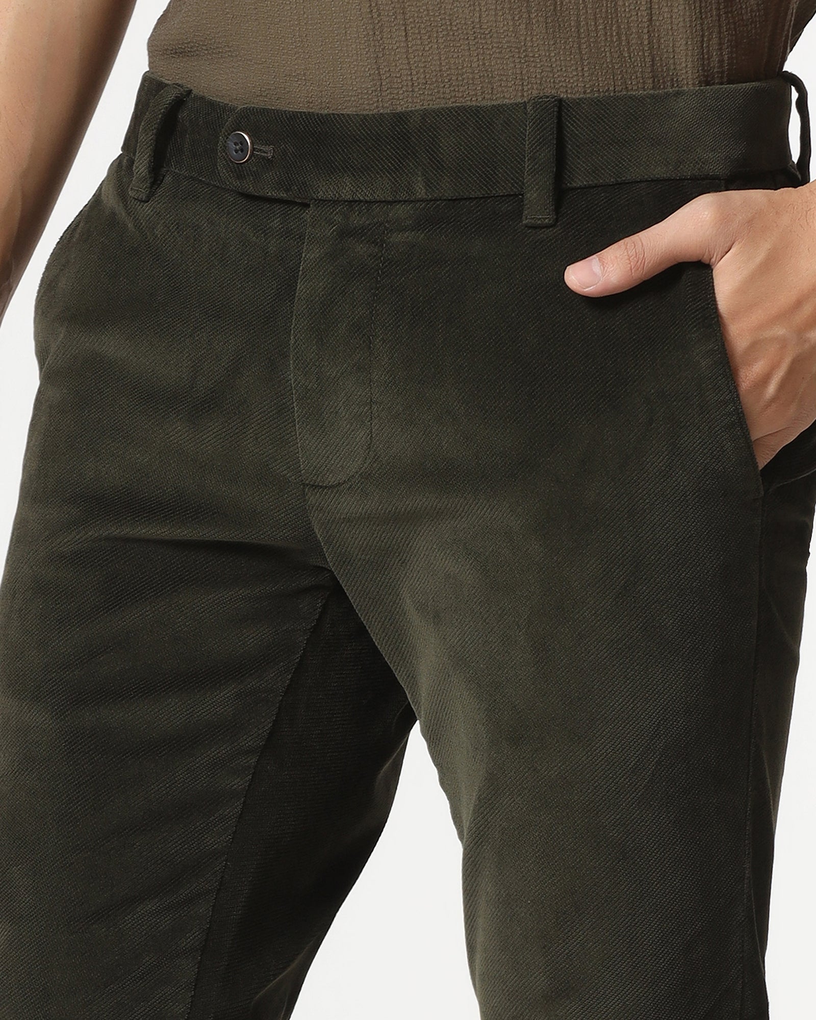 Green Corduroy Solid Khakis - Fraser