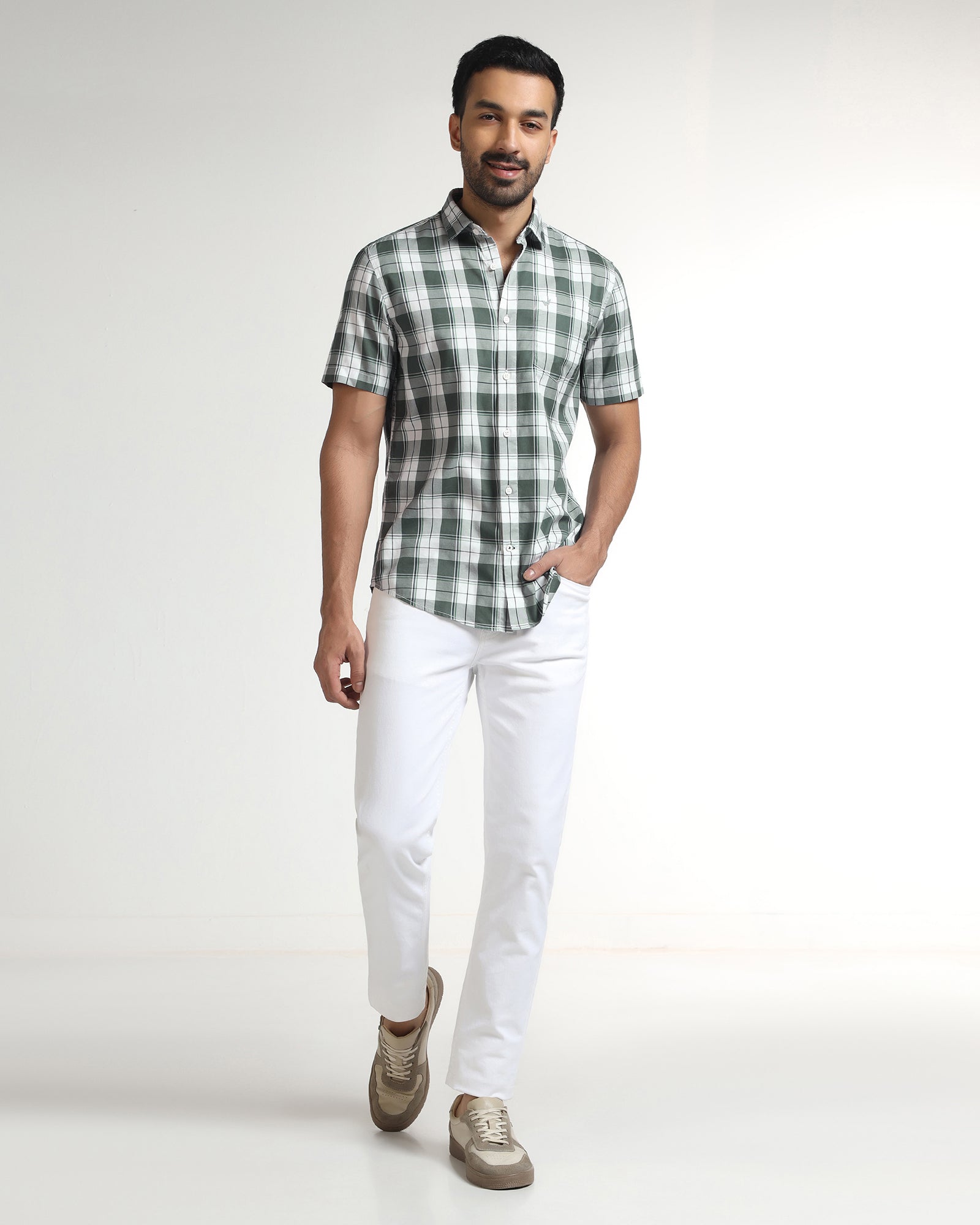 Green Half Sleeve Check Shirt - Bergen