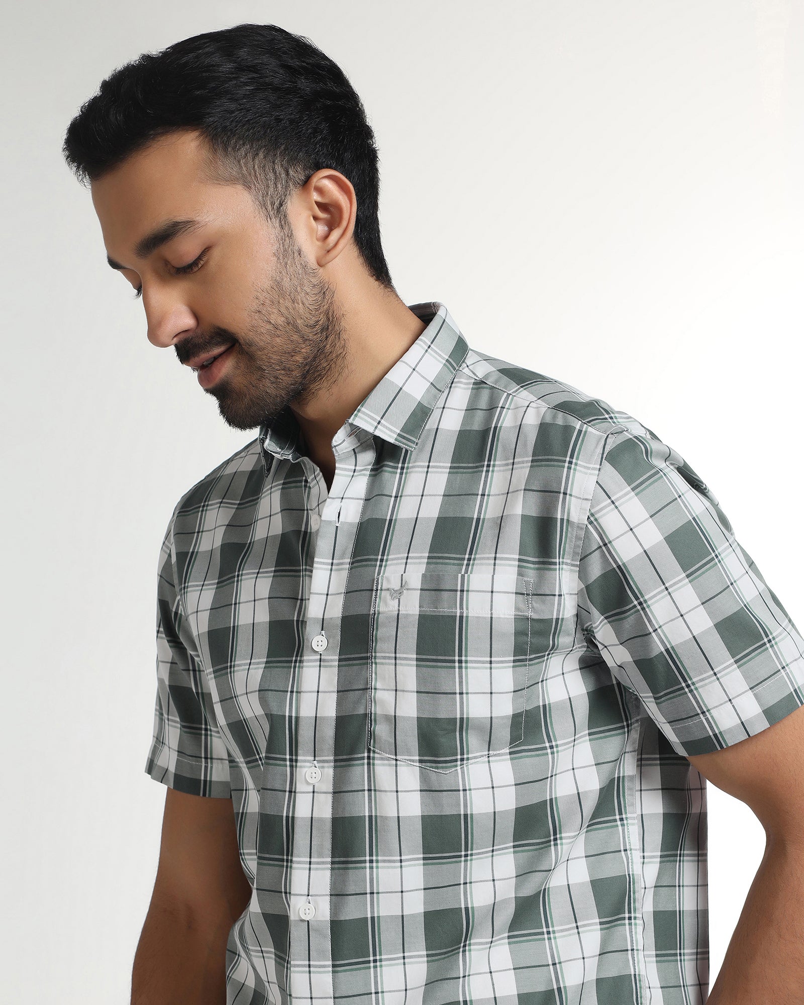 Green Half Sleeve Check Shirt - Bergen