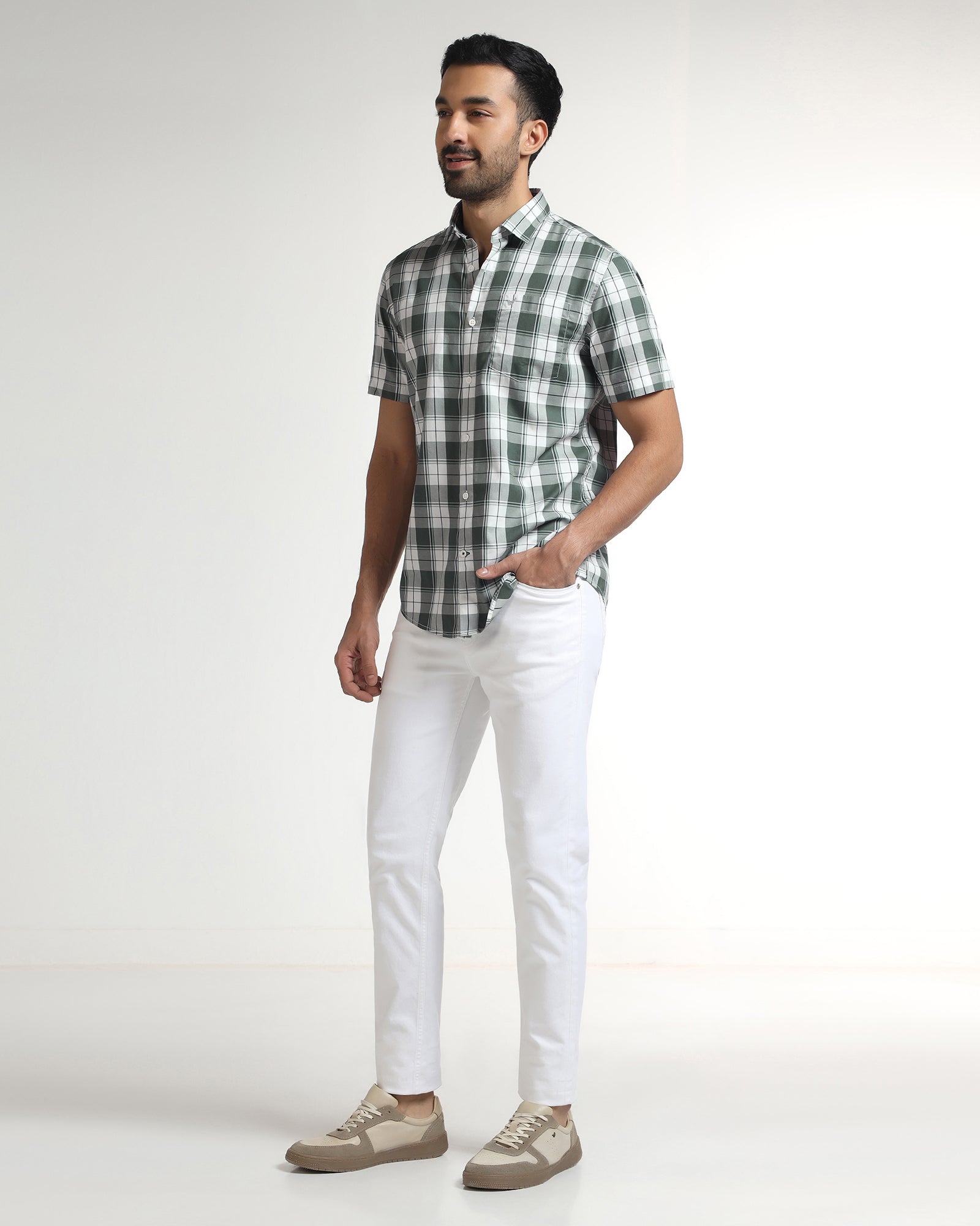 Green Half Sleeve Check Shirt - Bergen
