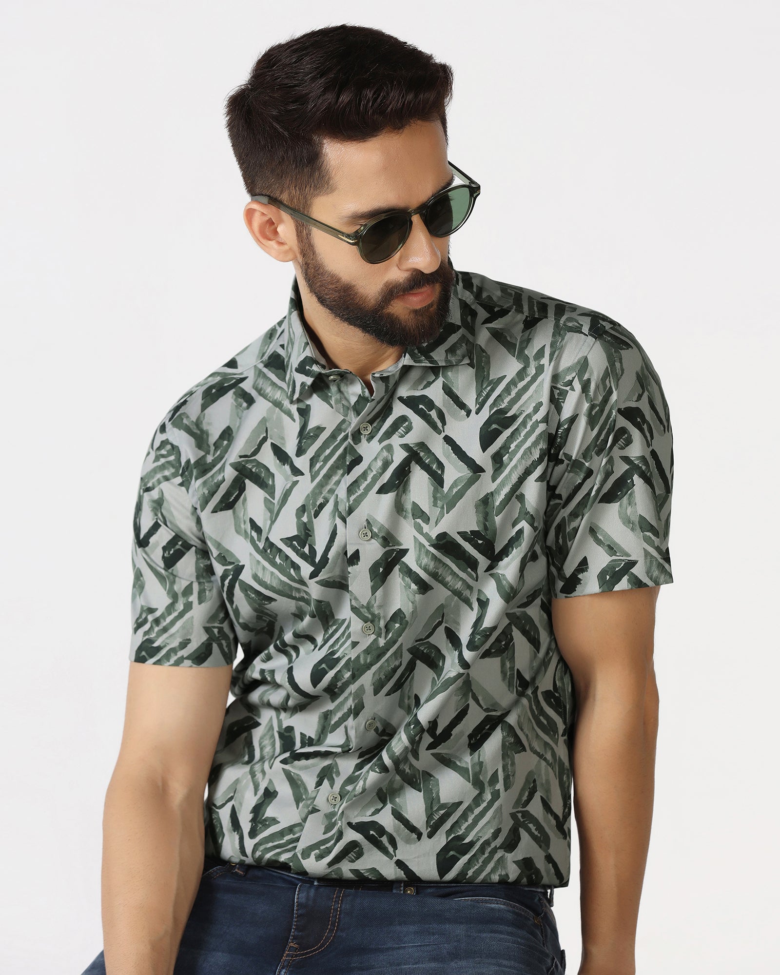 Green Half Sleeve Printed Shirt - Volmer