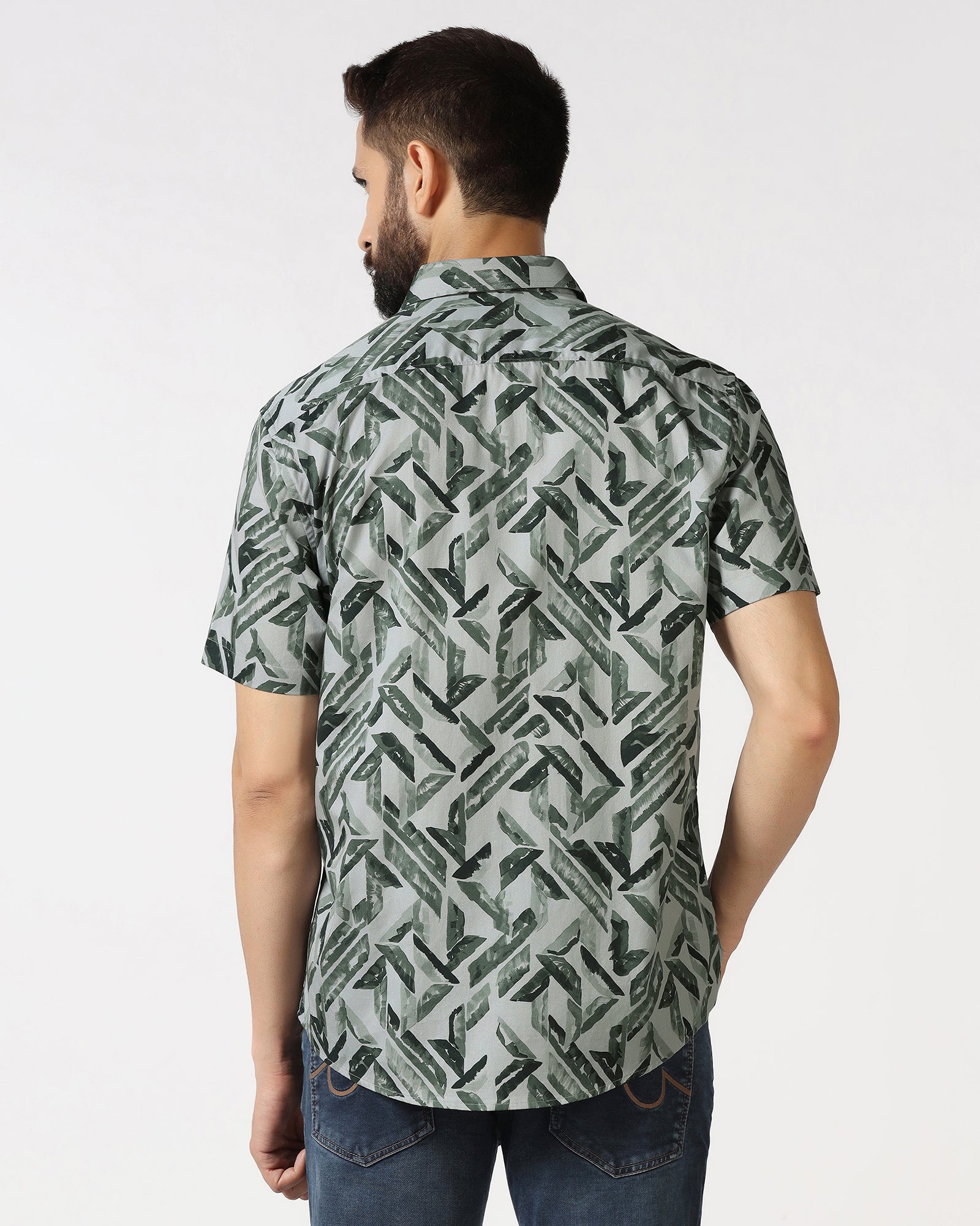 Green Half Sleeve Printed Shirt - Volmer