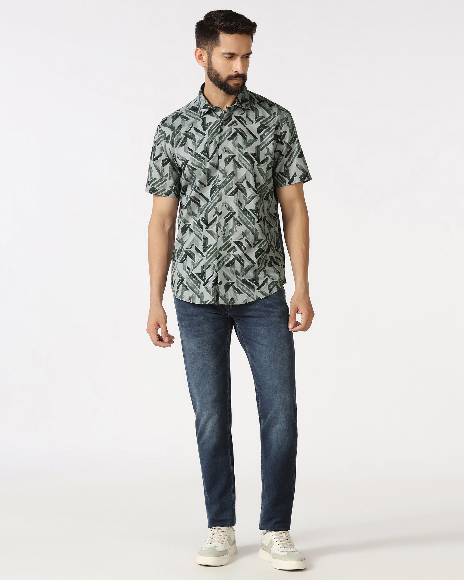 Green Half Sleeve Printed Shirt - Volmer