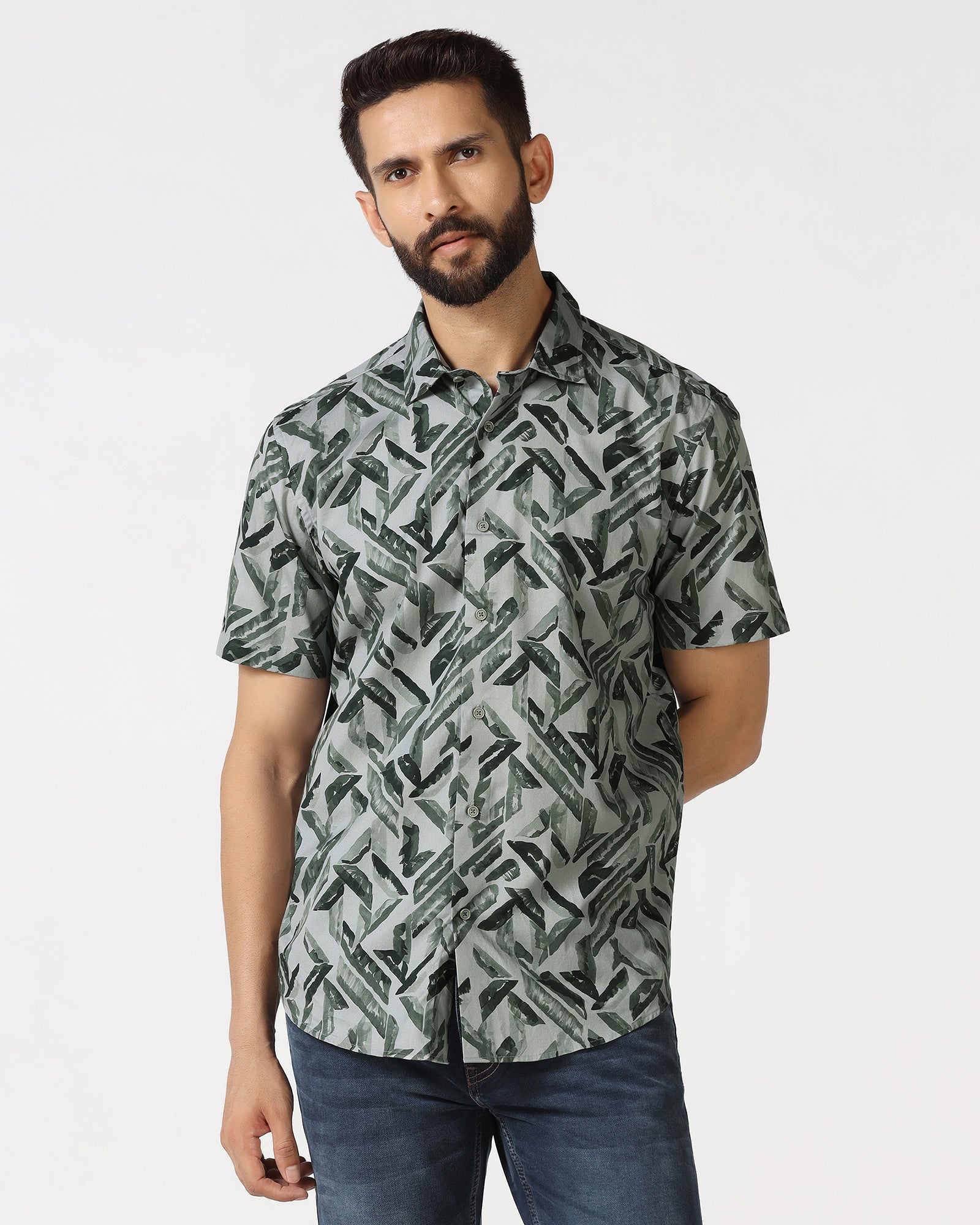 Green Half Sleeve Printed Shirt - Volmer
