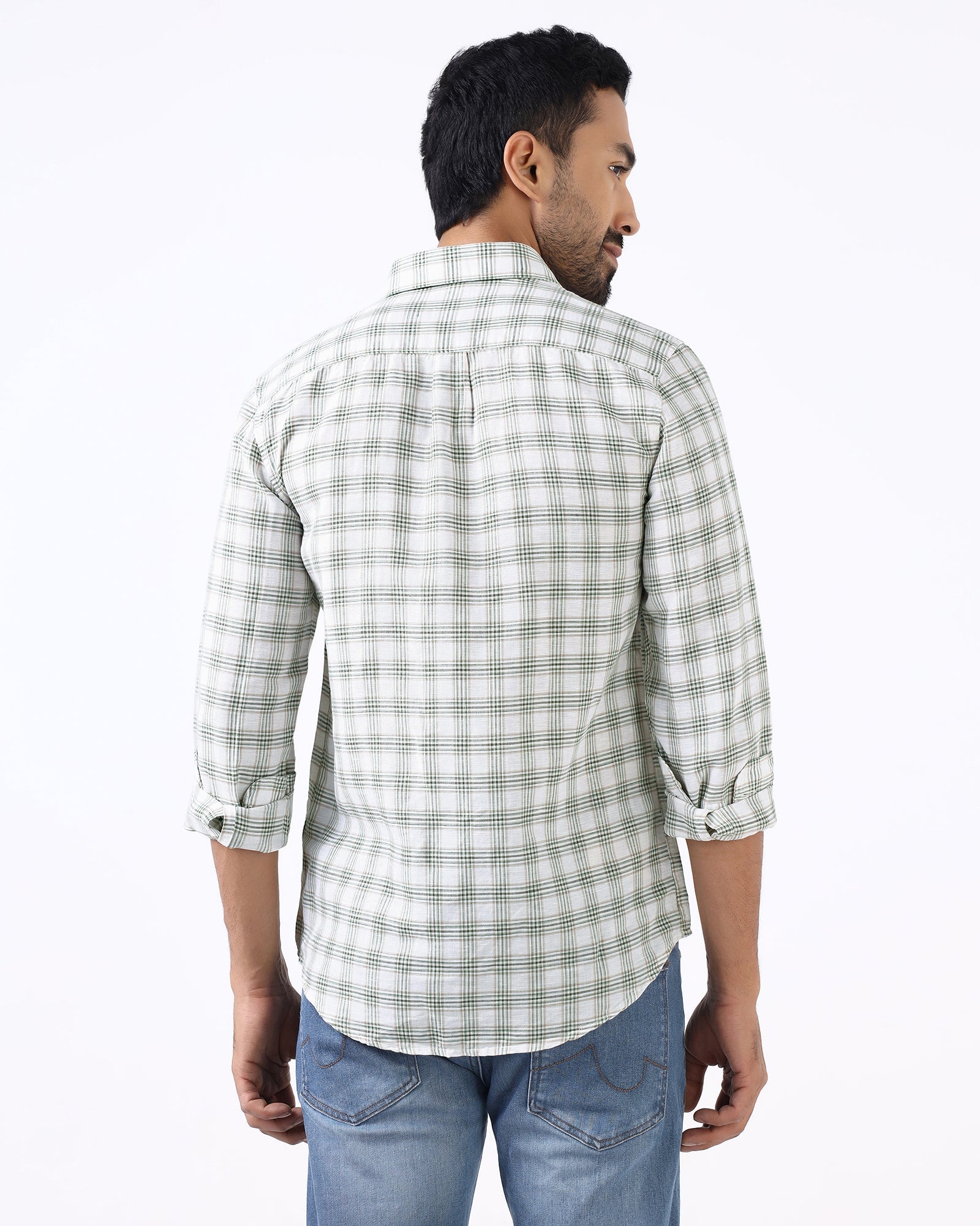 Green Linen Check Shirt - Dravo