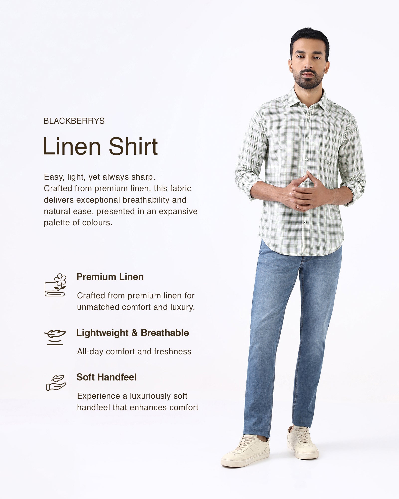 Green Linen Check Shirt - Dravo
