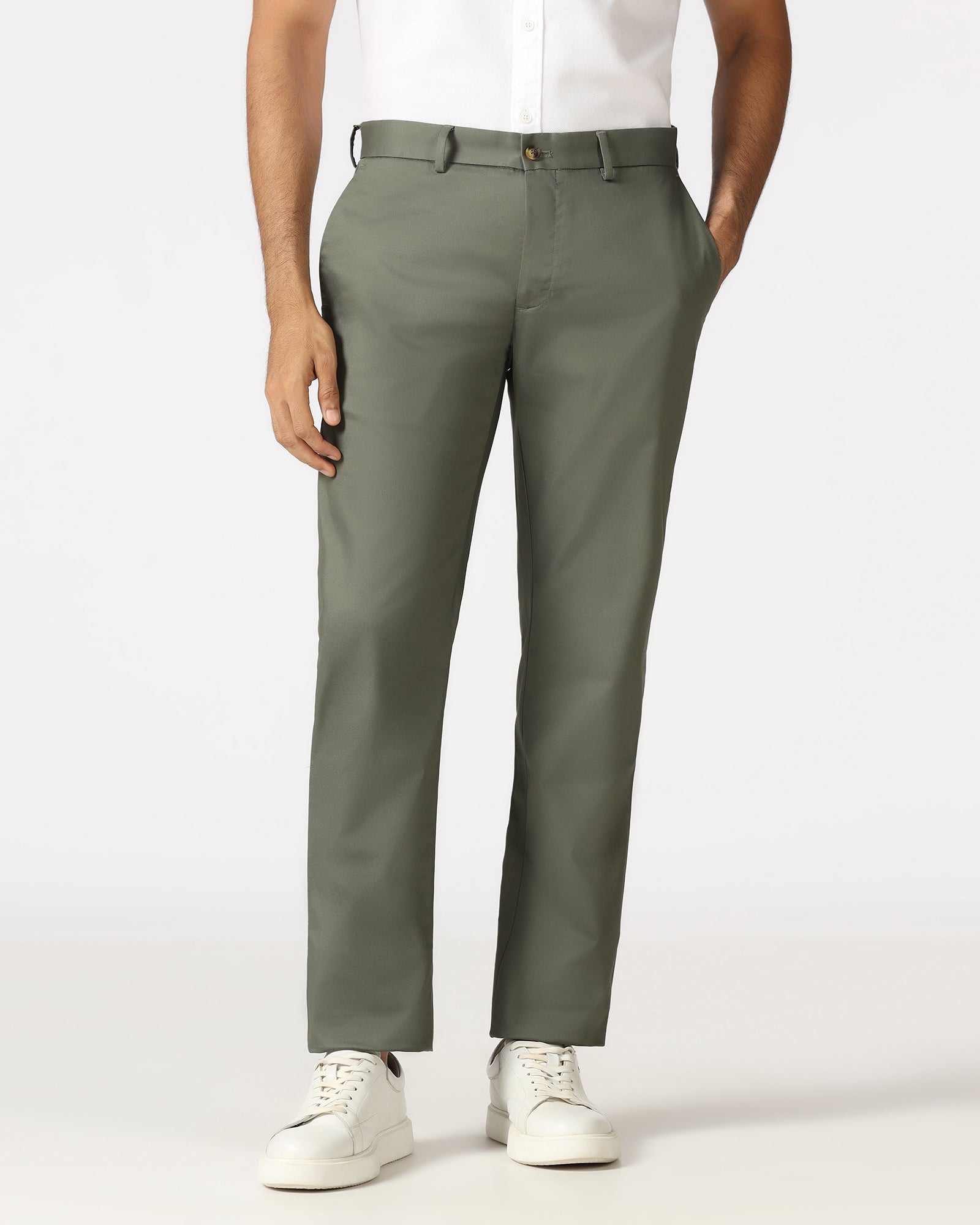 Green Non Iron Solid Khakis - Peter