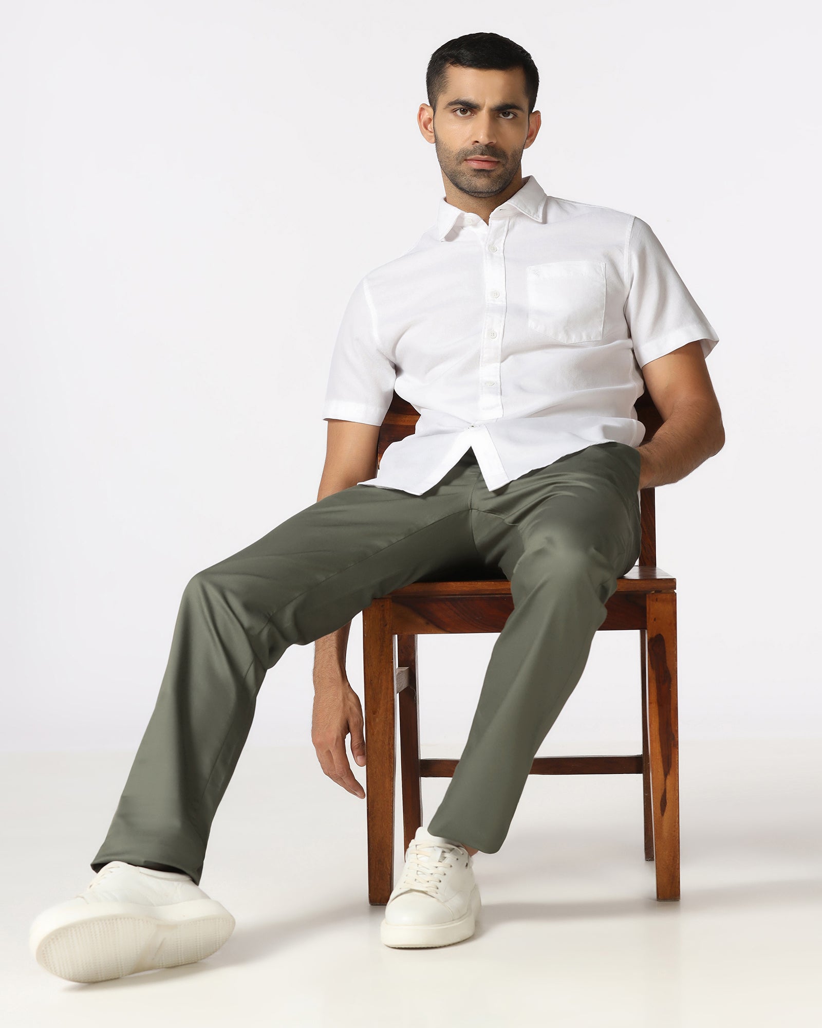 Green Non Iron Solid Khakis - Peter