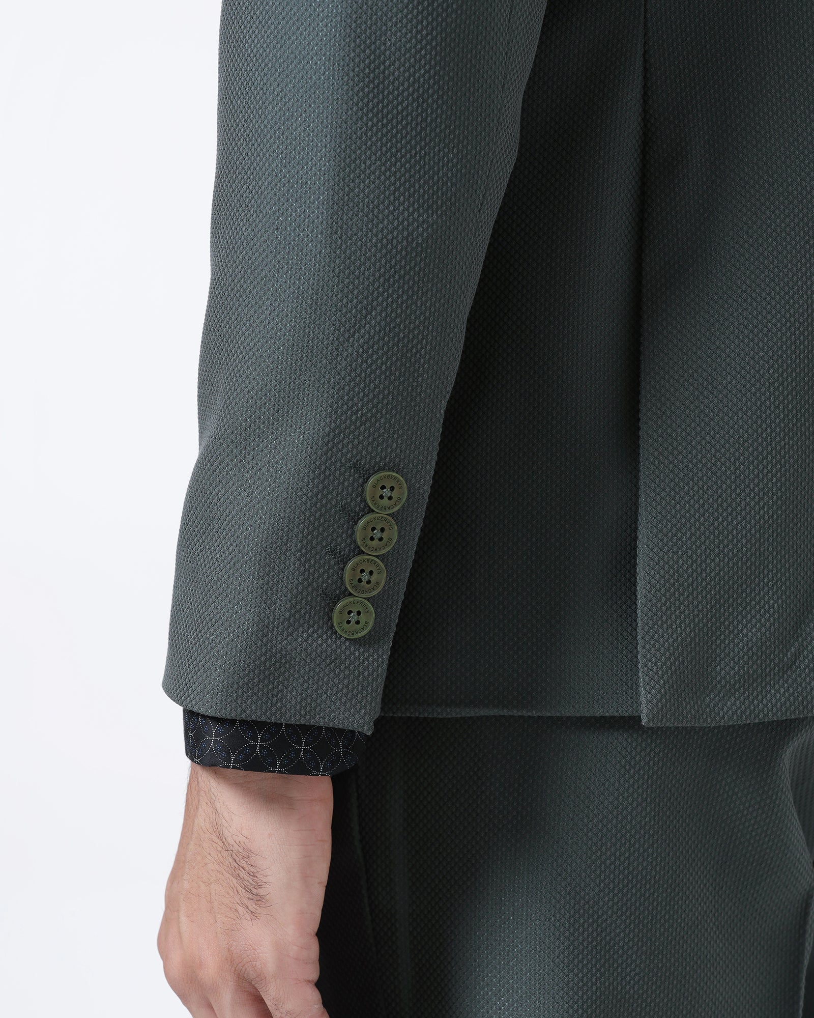 Green Three Piece Textured Suit - Zeny