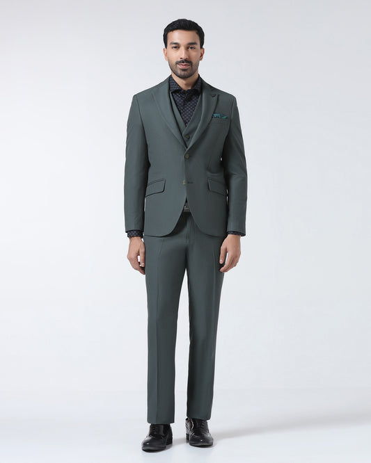 Green Three Piece Textured Suit - Zeny