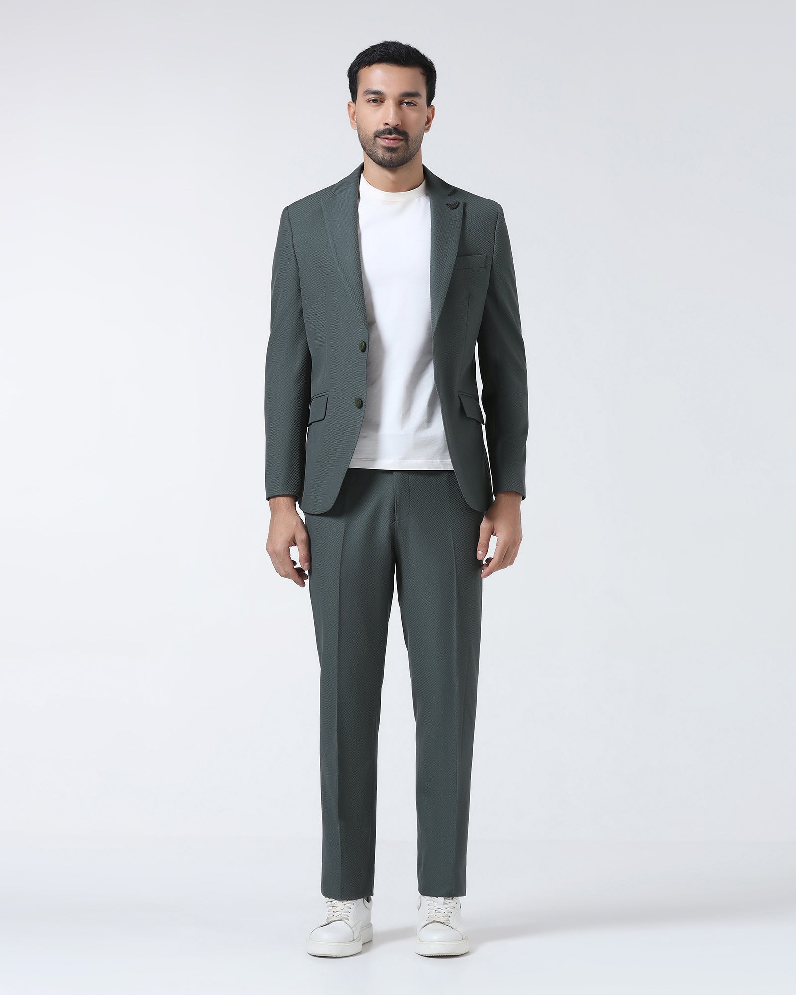 Green Three Piece Textured Suit - Zeny