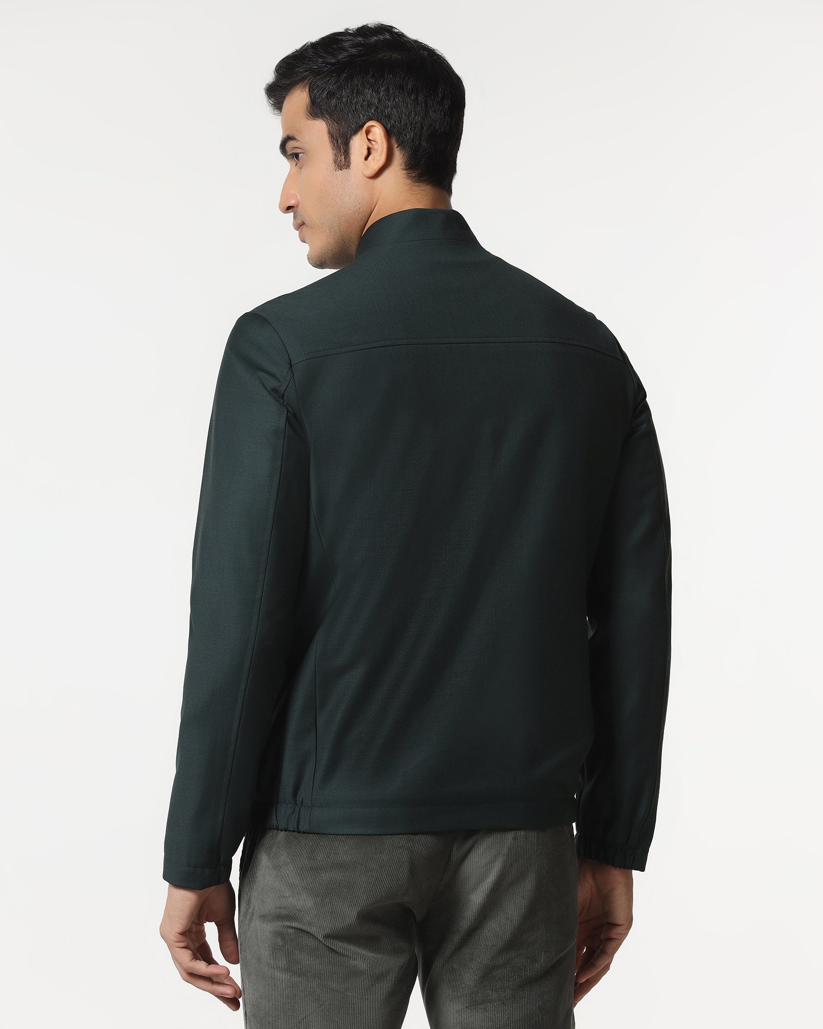 Green Solid Zipper Jacket - Zeno