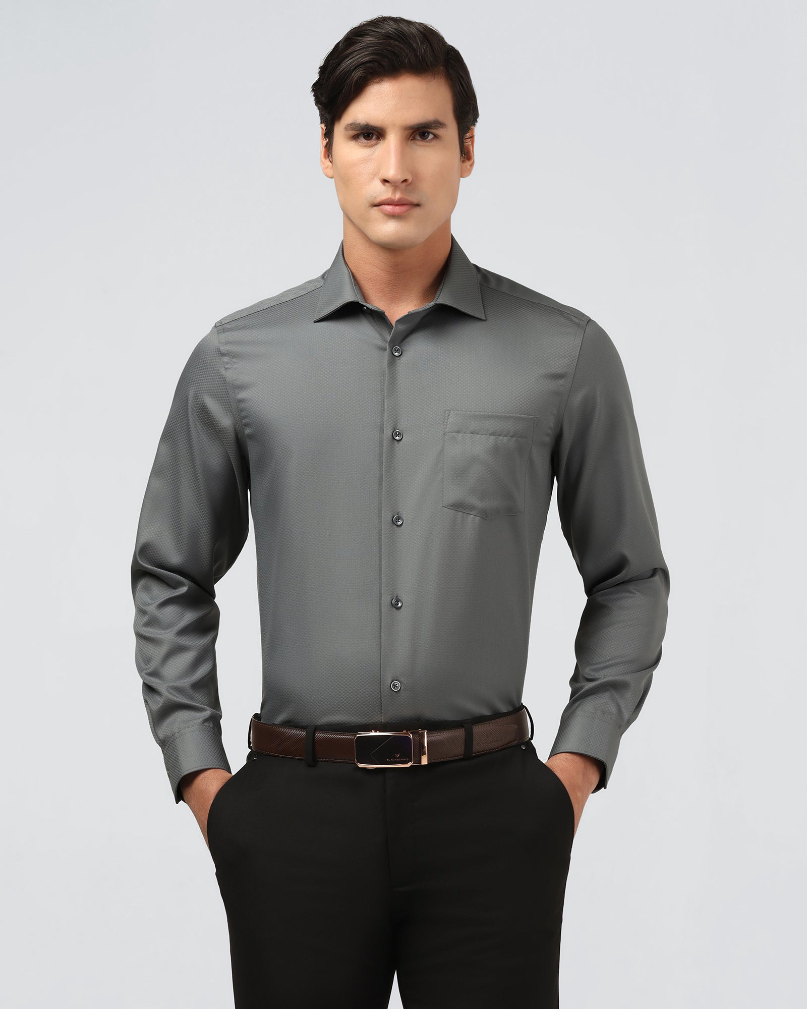 Grey Non Iron Textured Shirt - Erik