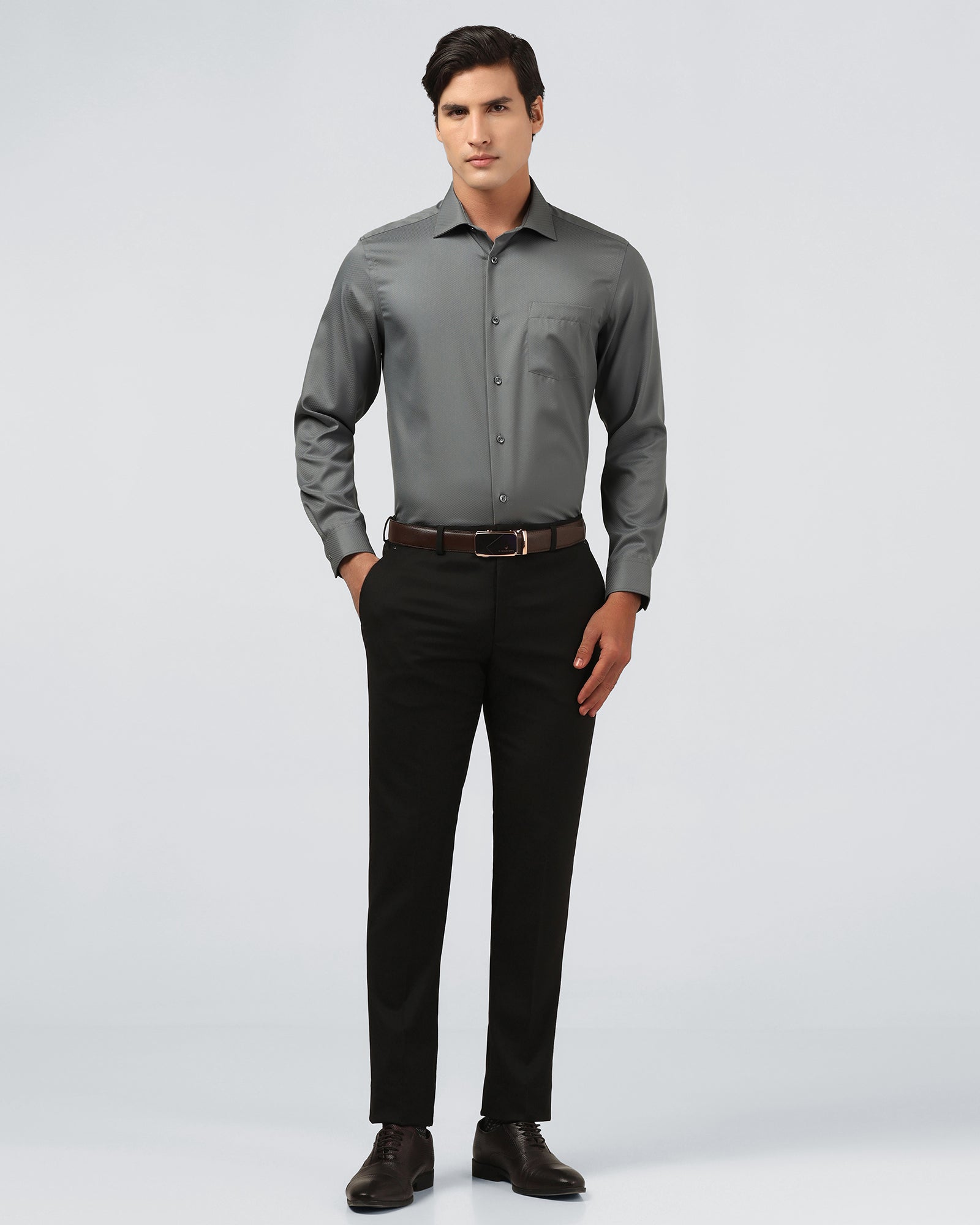 Grey Non Iron Textured Shirt - Erik