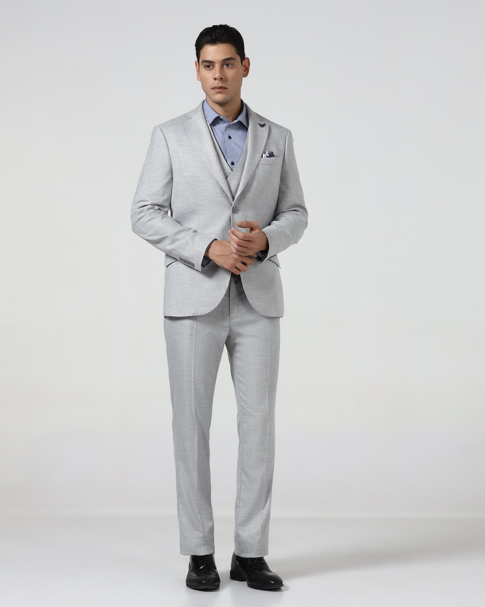 Grey Three Piece Textured Suit - Dayle