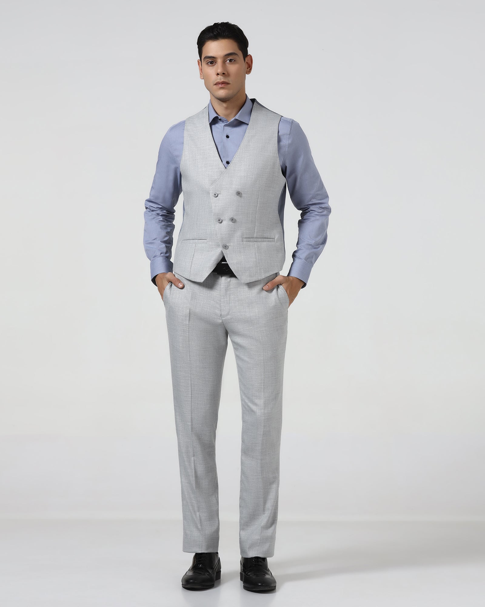 Grey Three Piece Textured Suit - Dayle