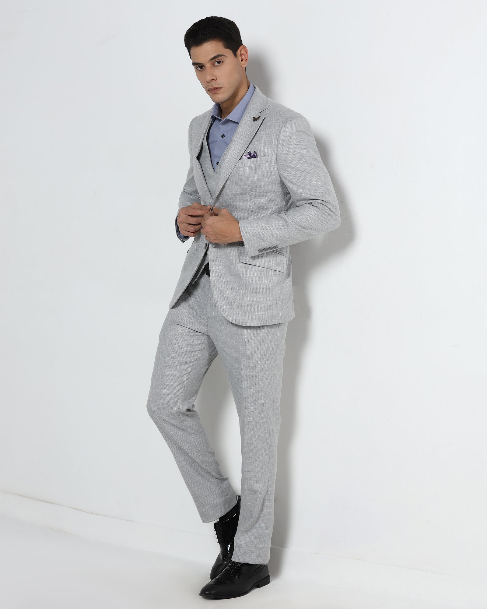 Grey Three Piece Textured Suit - Dayle