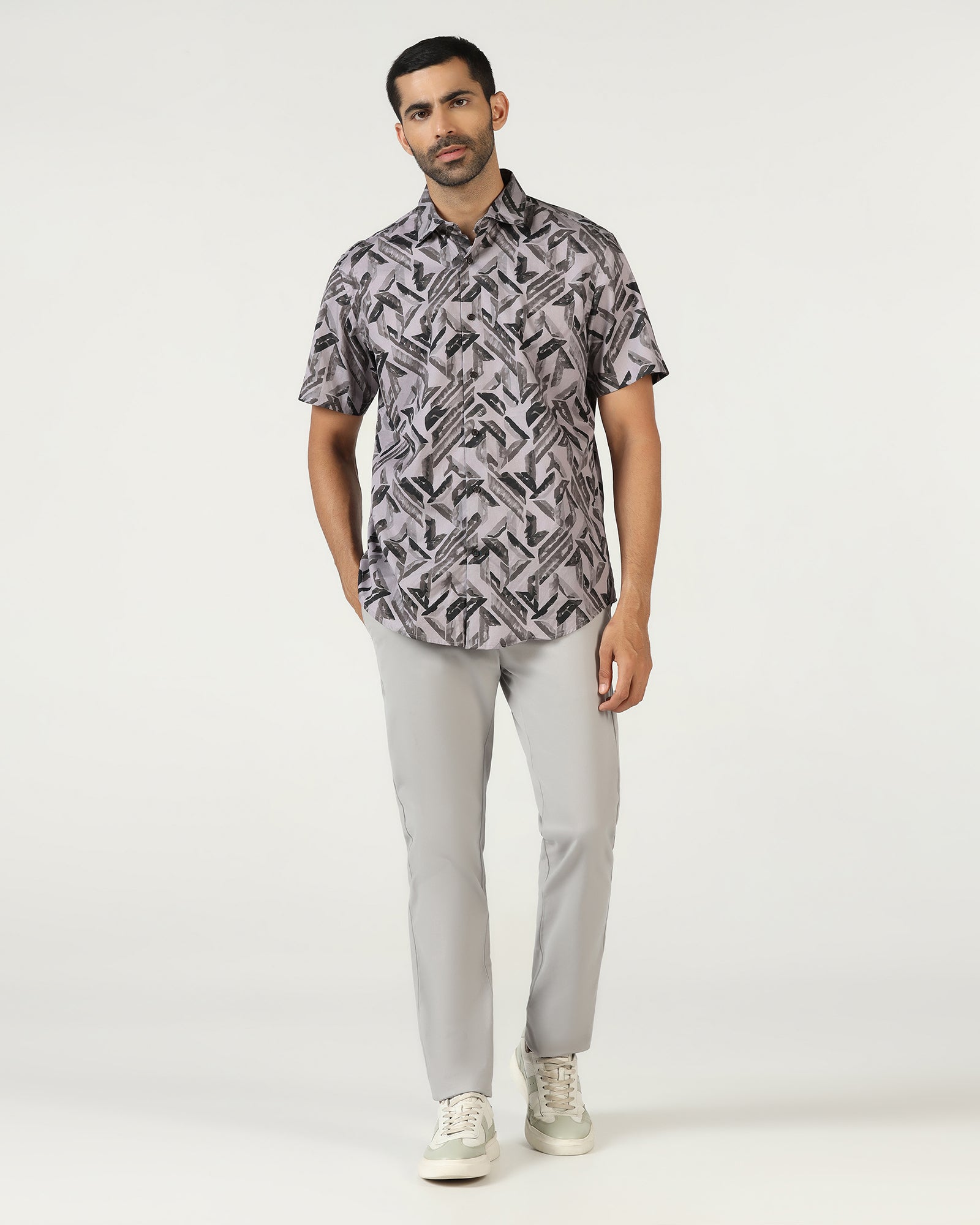 Grey Half Sleeve Printed Shirt - Volmer