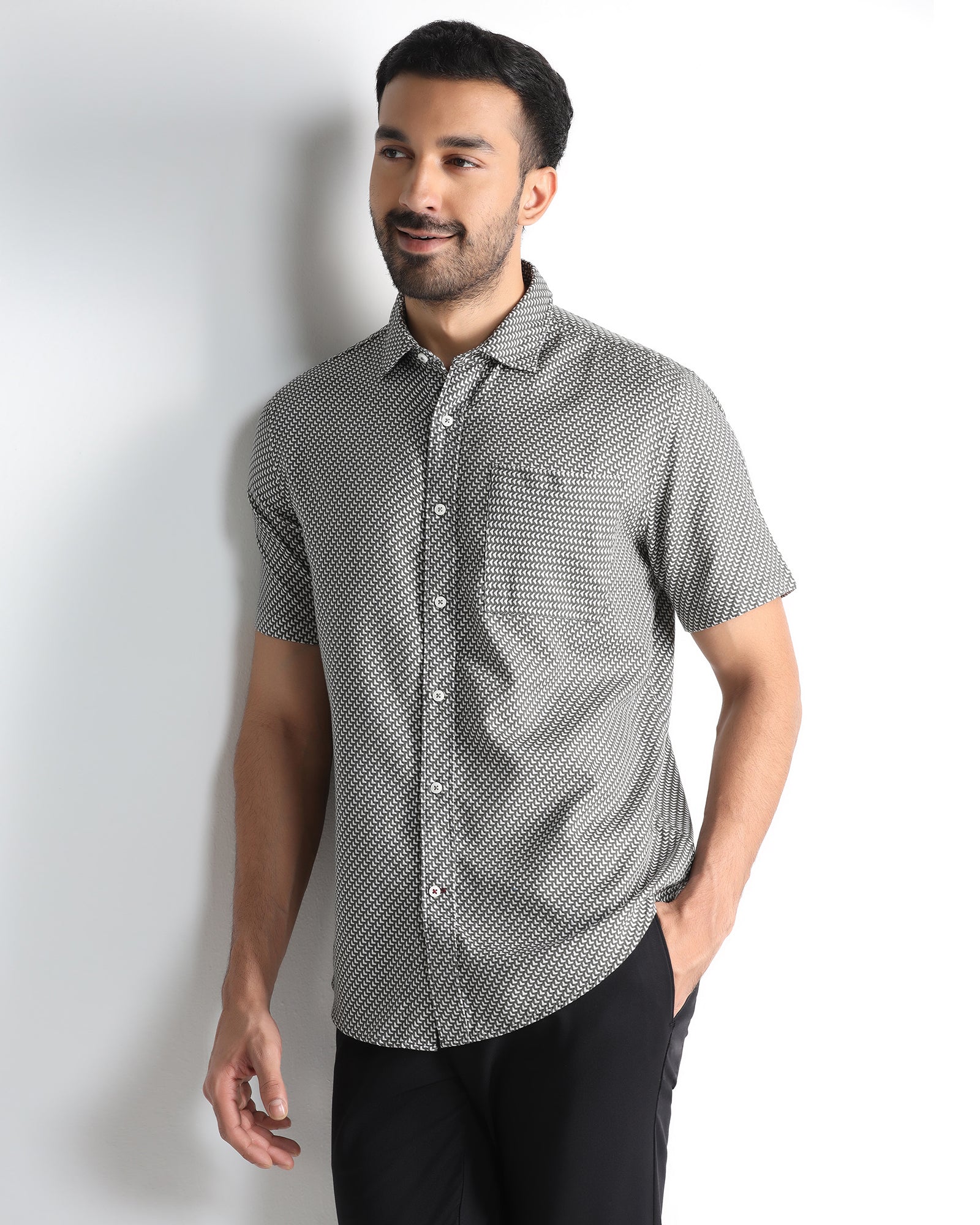 Grey Half Sleeve Textured Shirt - Durlan