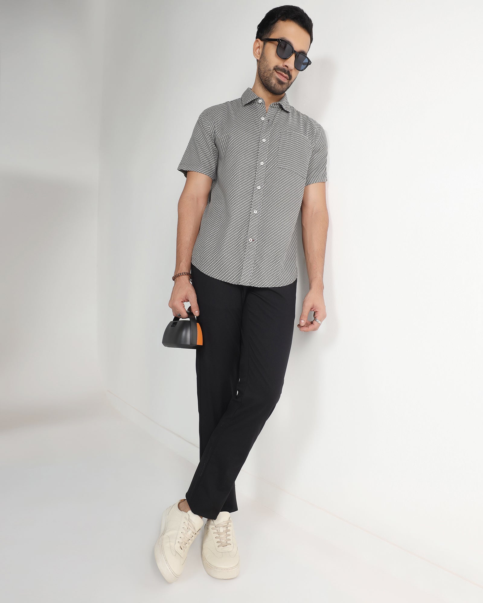 Grey Half Sleeve Textured Shirt - Durlan