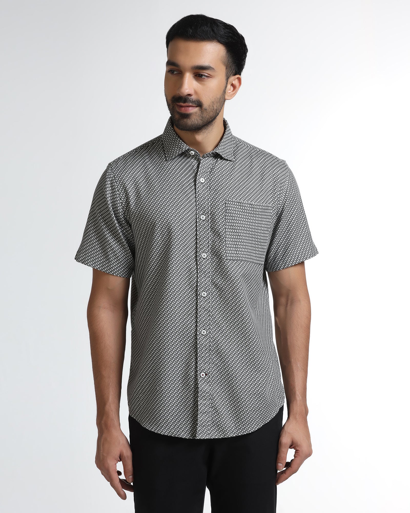 Grey Half Sleeve Textured Shirt - Durlan