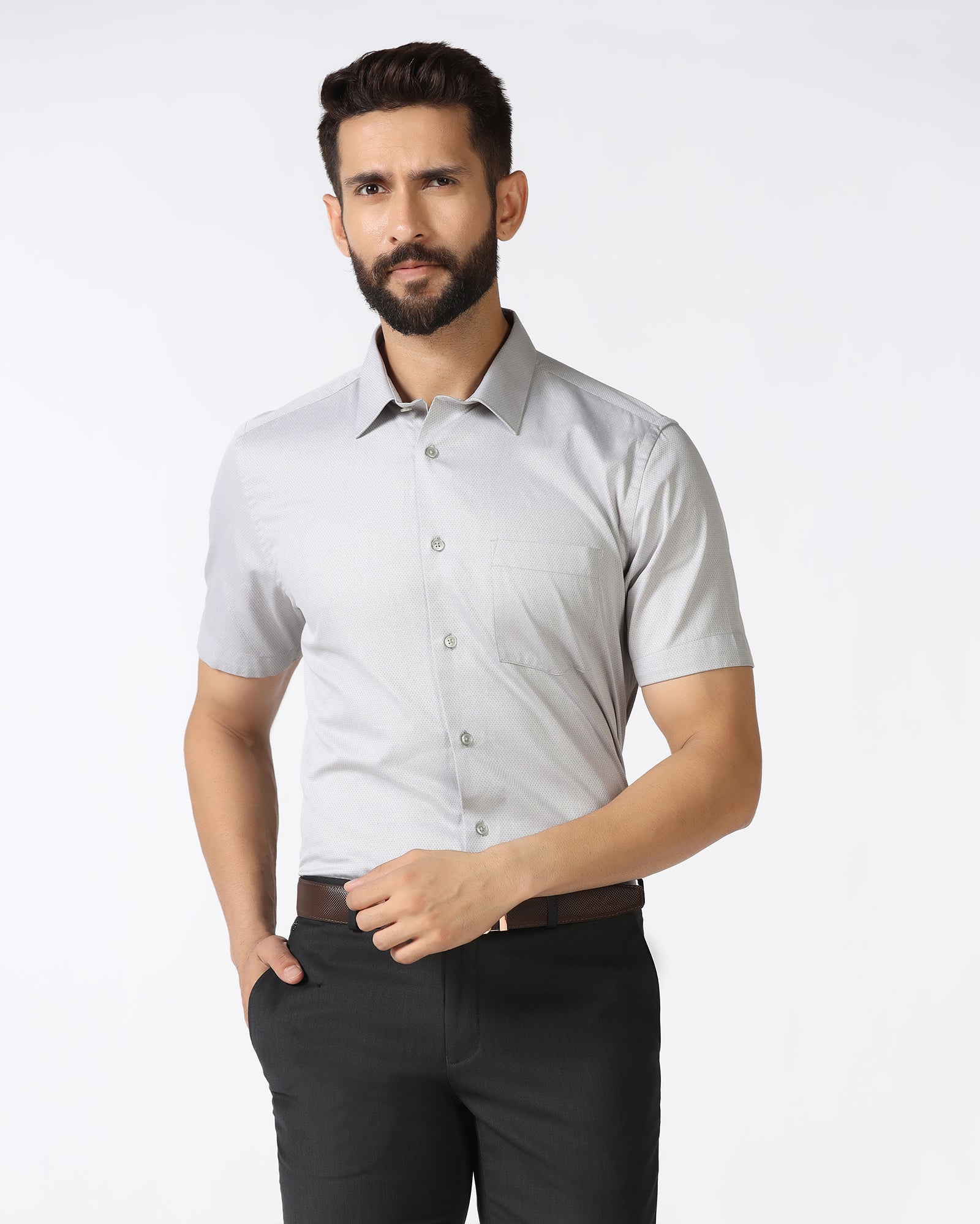 Grey Half Sleeve Textured Shirt - Ryan