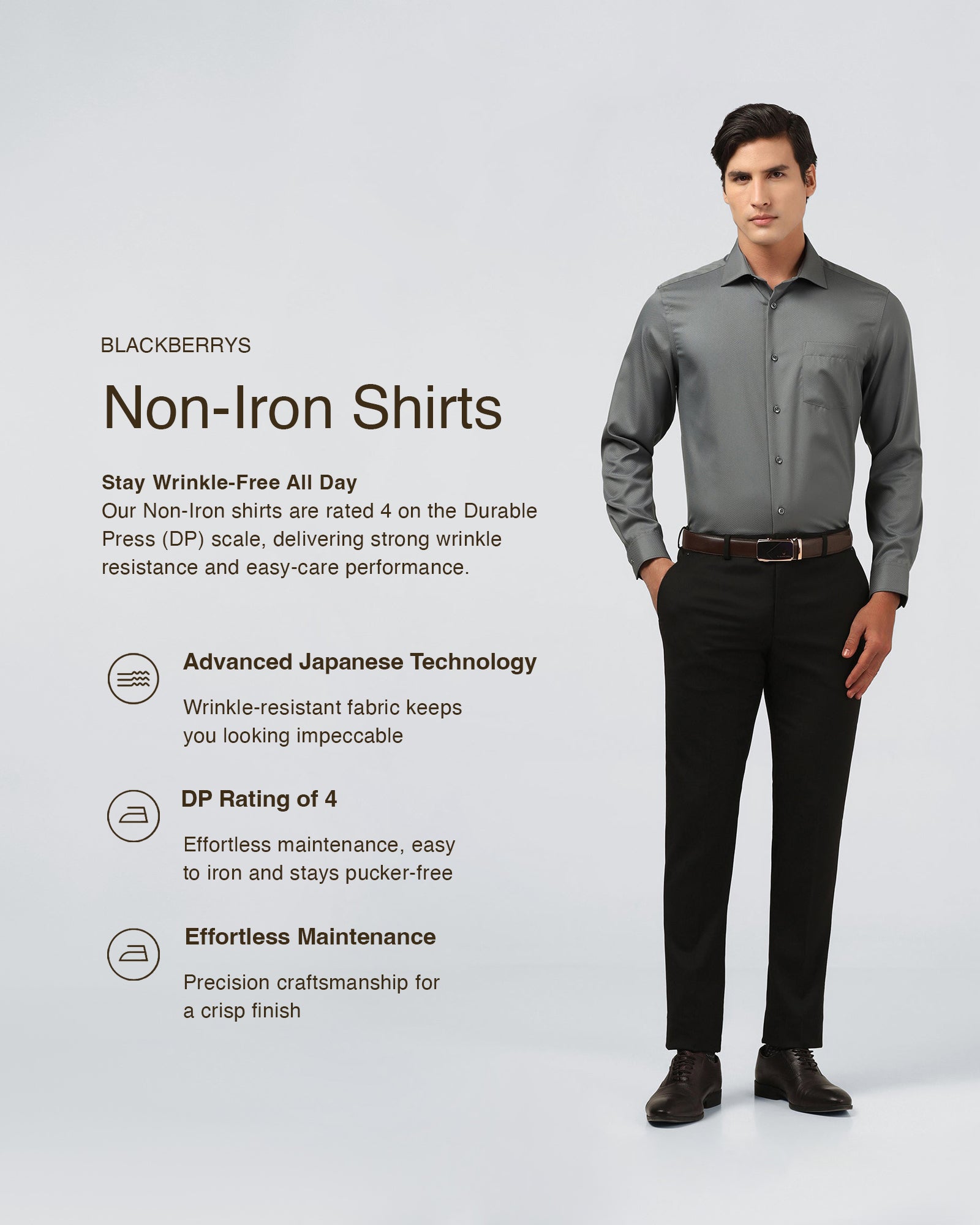 Grey Non Iron Textured Shirt - Erik