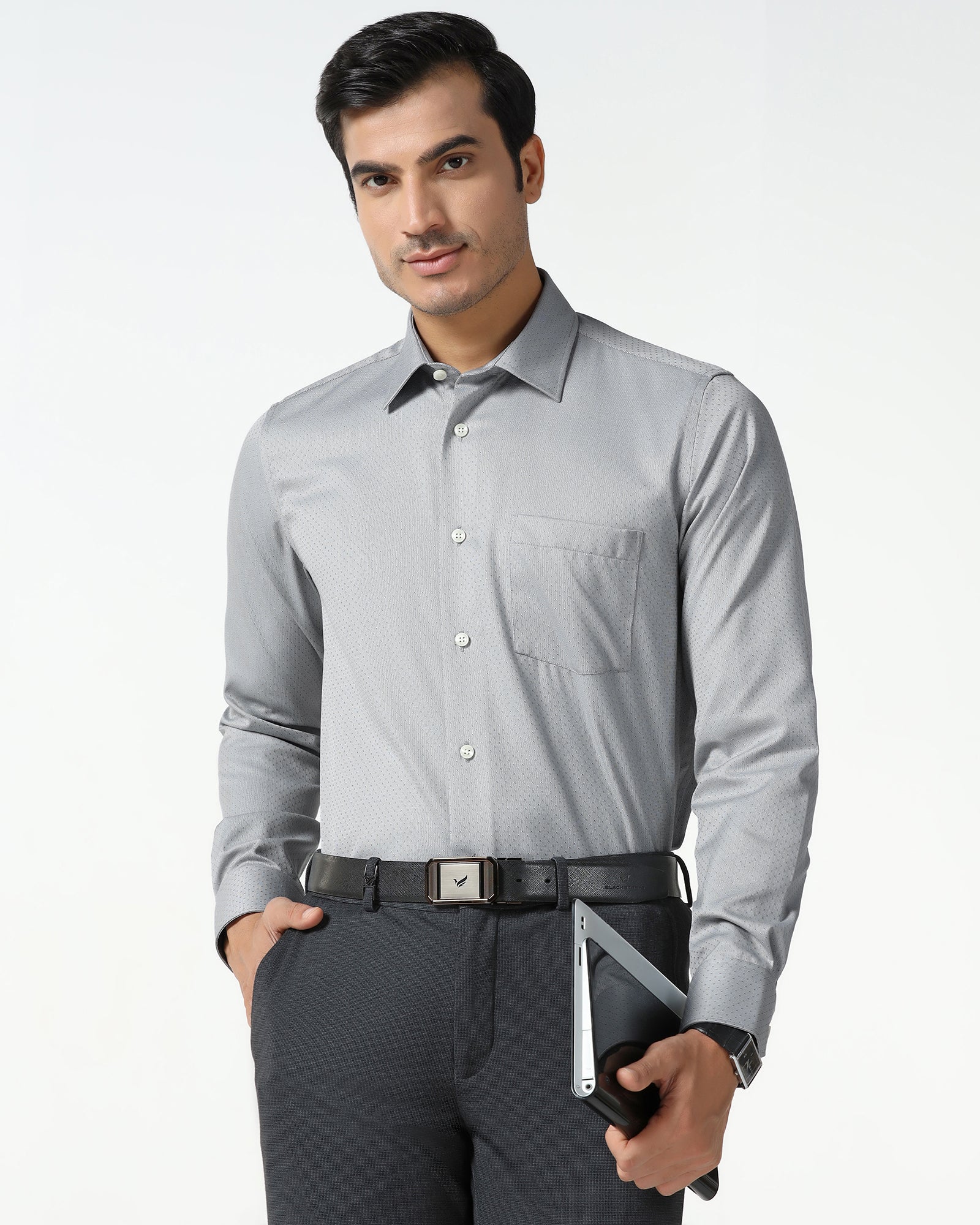 Grey Non Iron Textured Shirt - Relate
