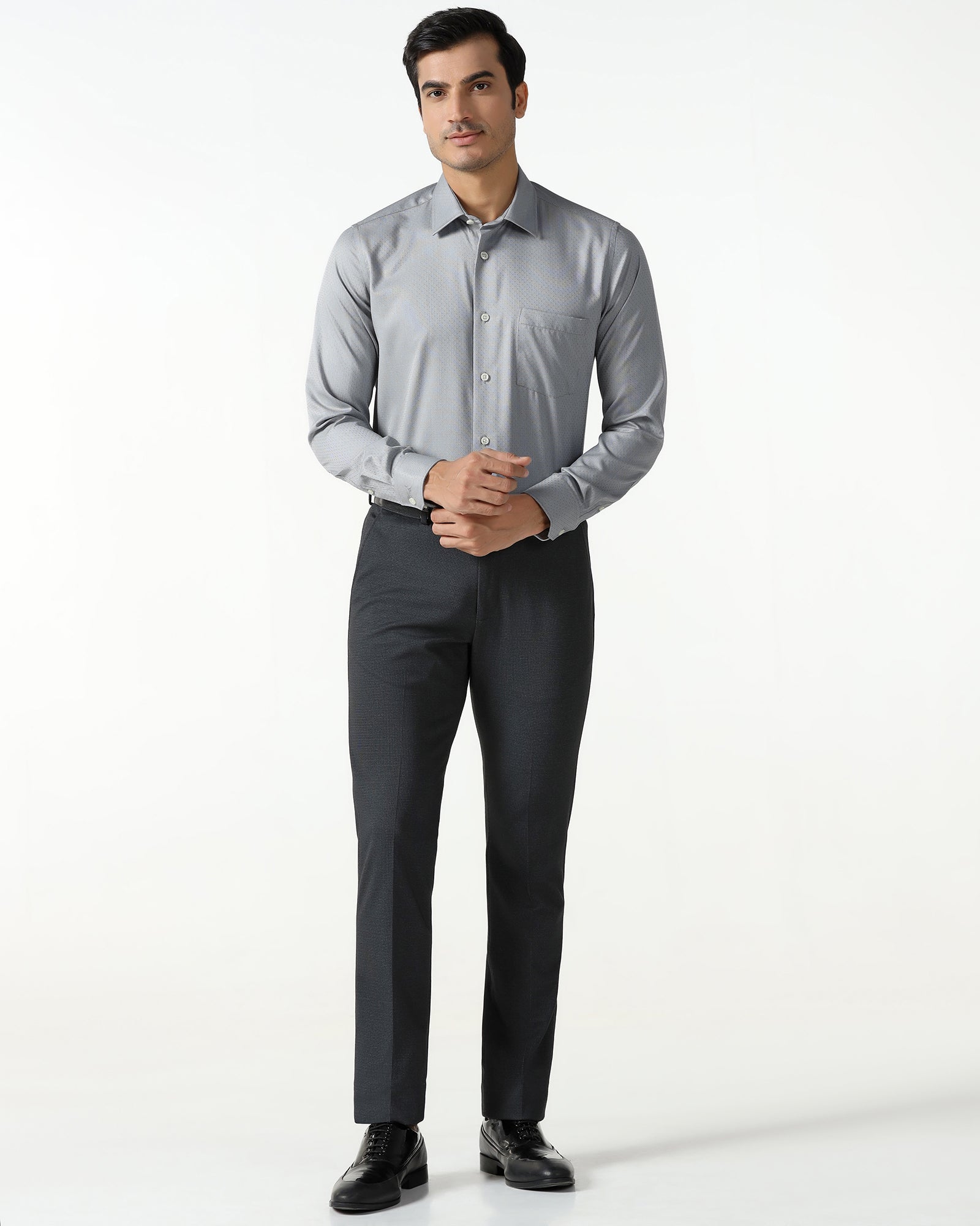 Grey Non Iron Textured Shirt - Relate