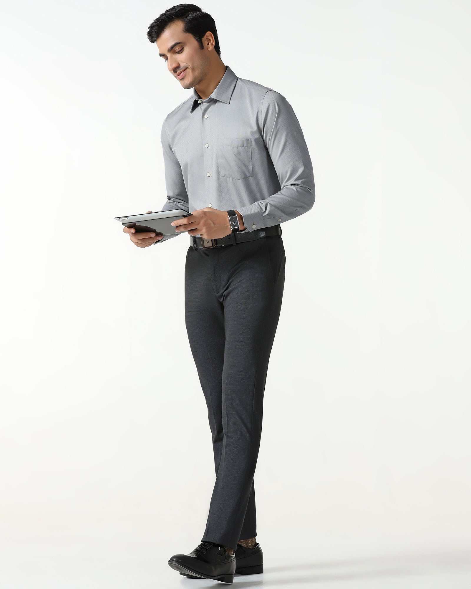 Grey Non Iron Textured Shirt - Relate