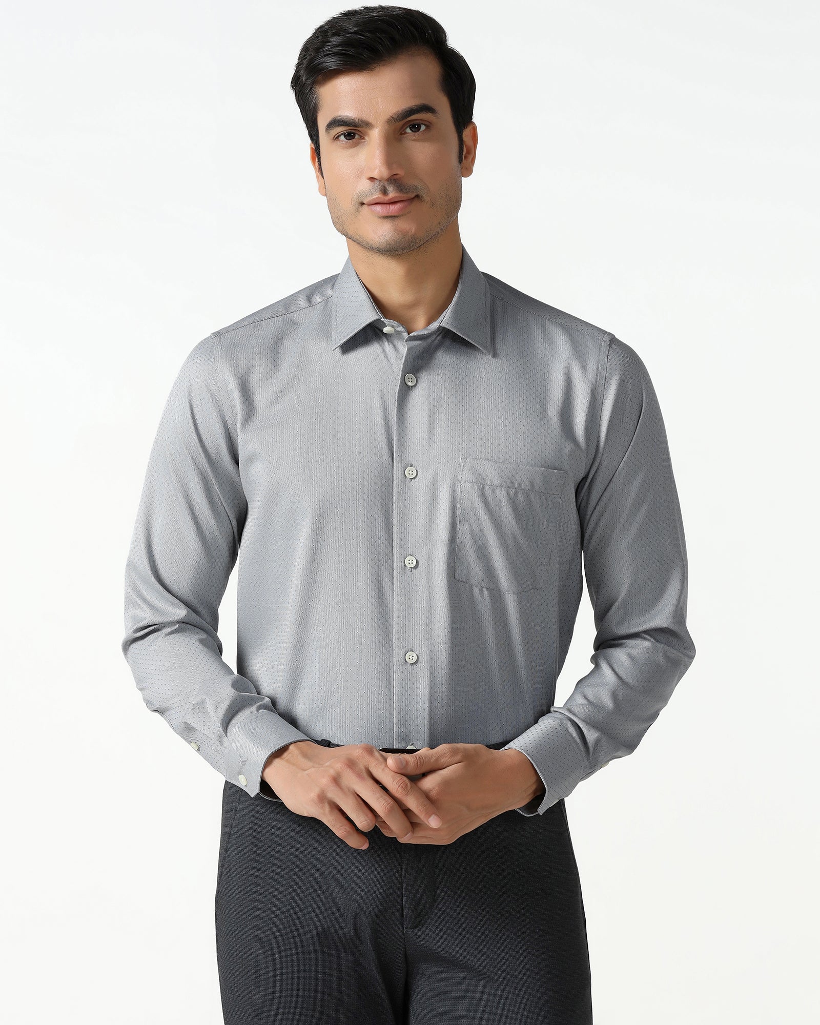 Grey Non Iron Textured Shirt - Relate