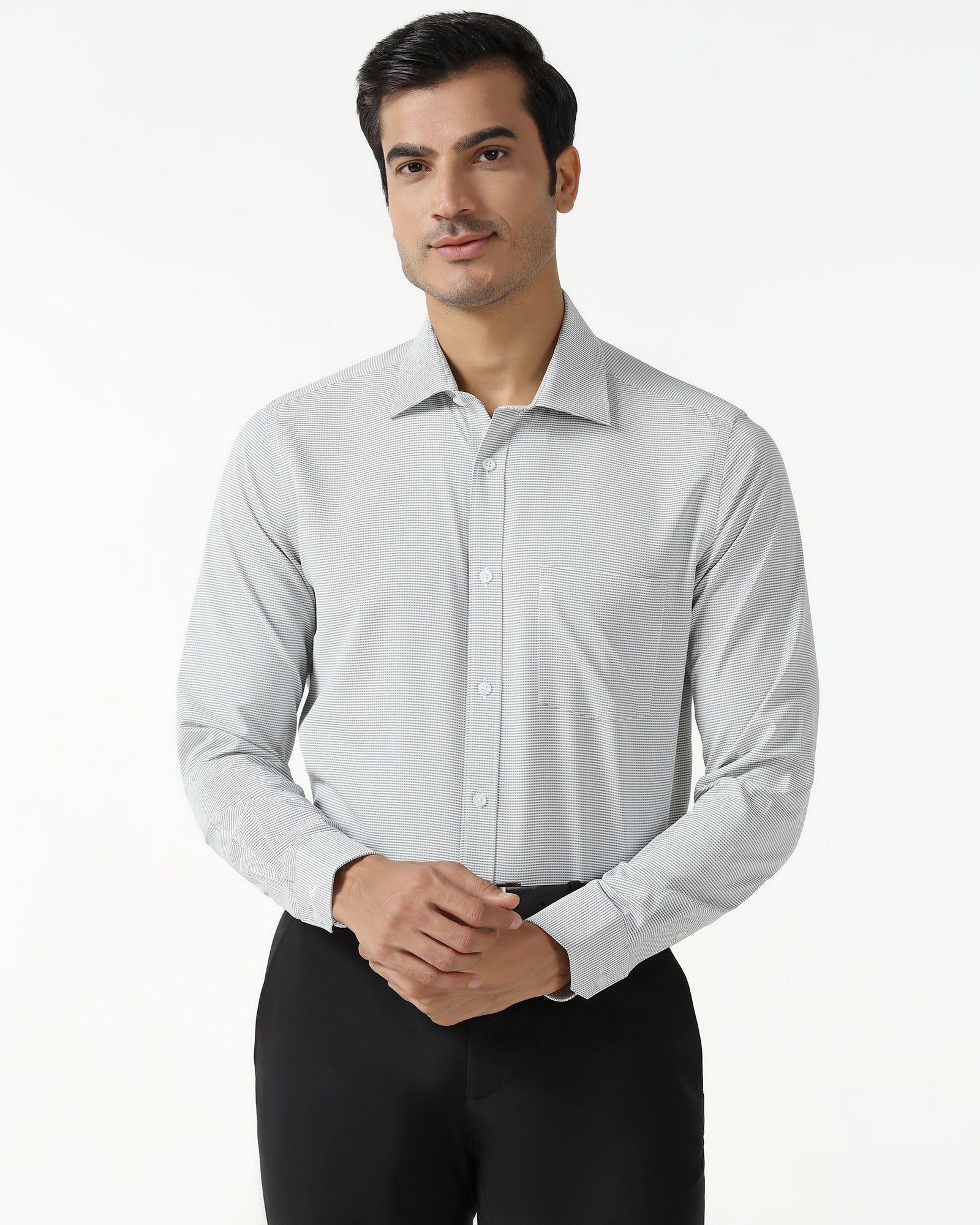 Grey Non Iron Textured Shirt - Rise