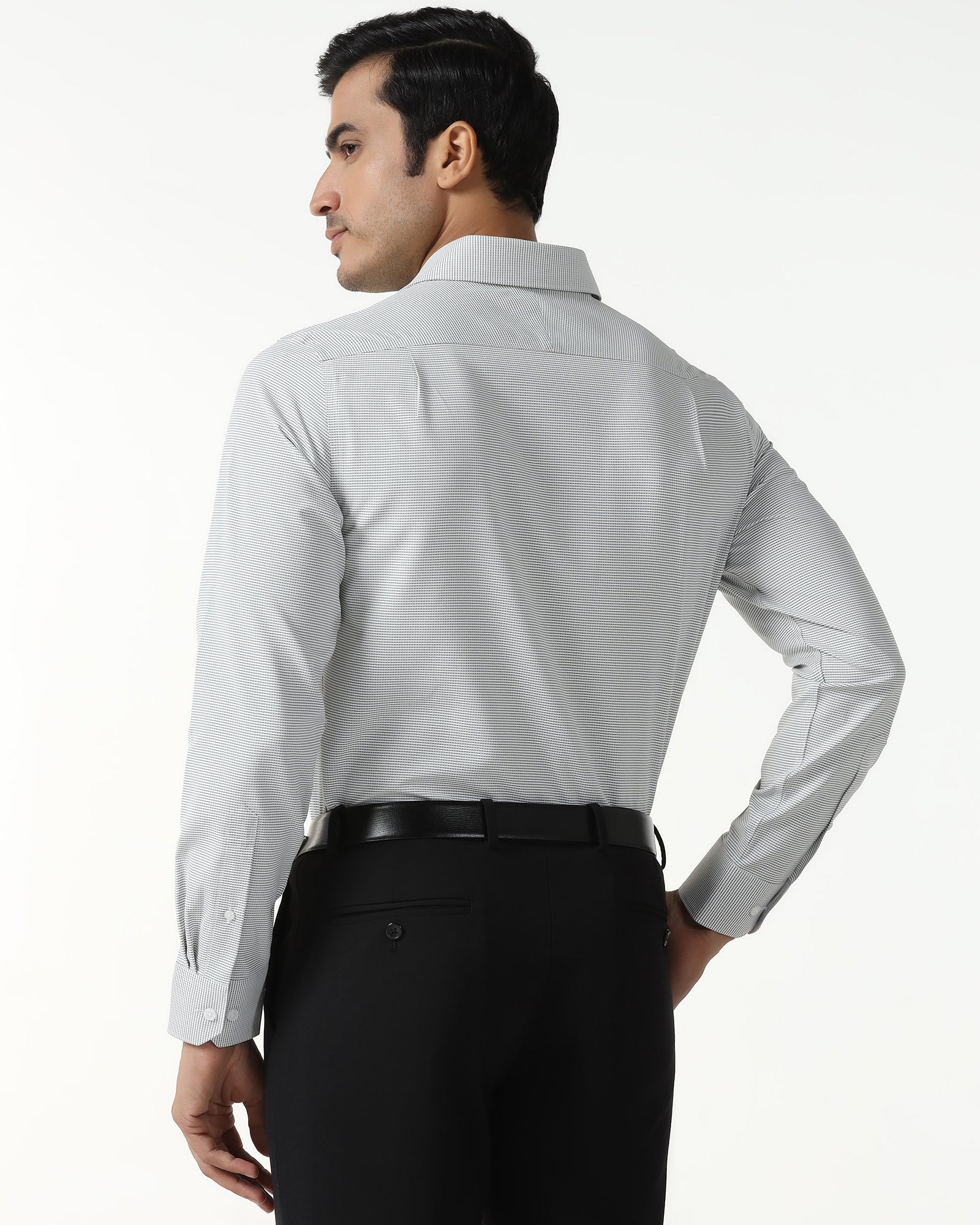 Grey Non Iron Textured Shirt - Rise
