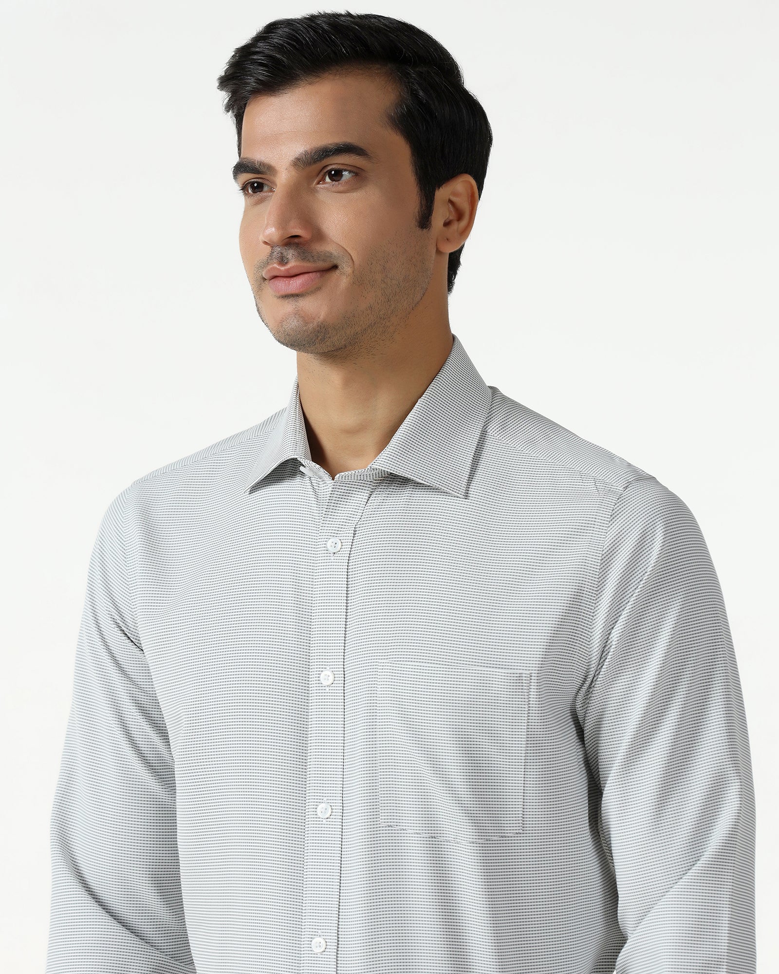 Grey Non Iron Textured Shirt - Rise