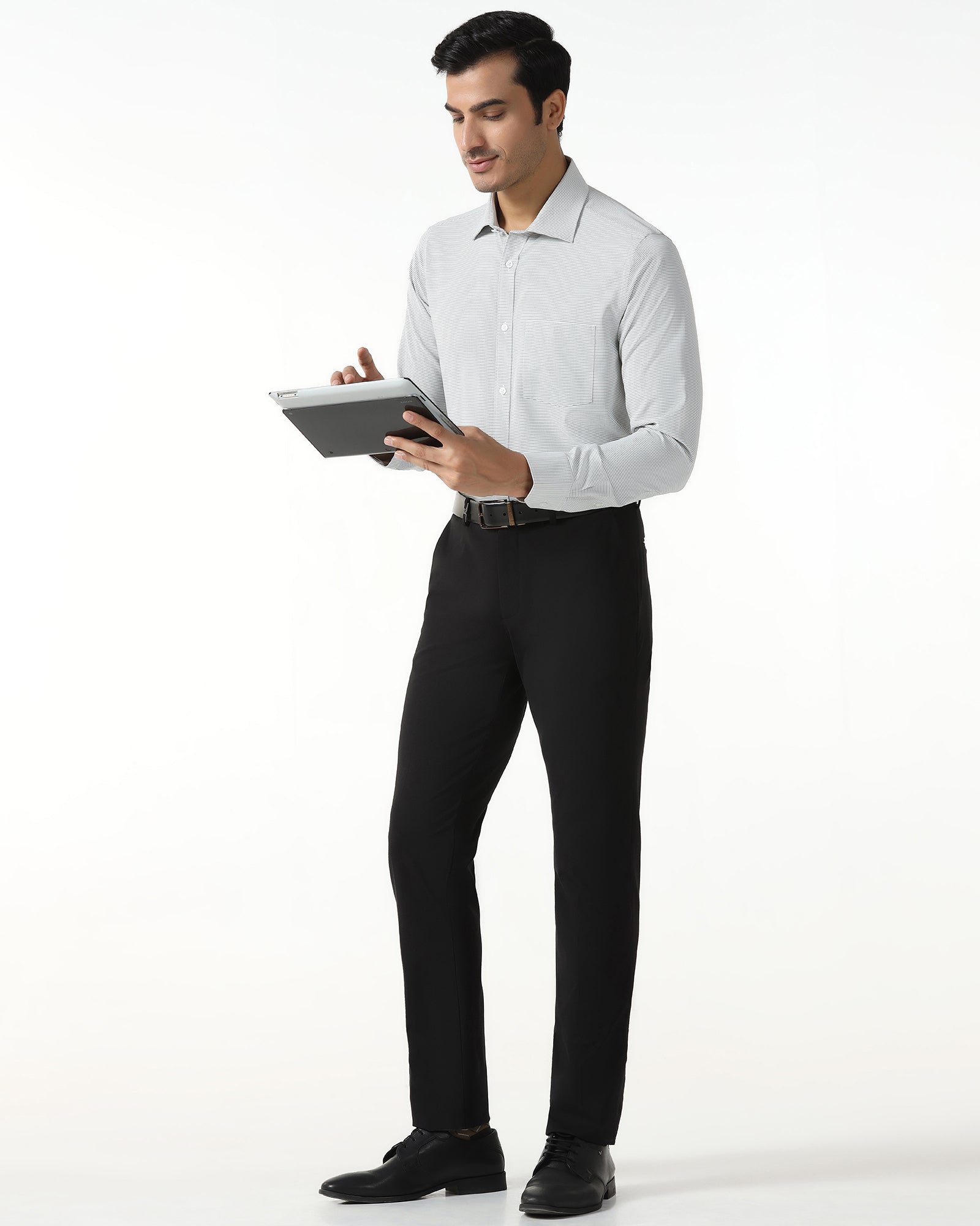 Grey Non Iron Textured Shirt - Rise