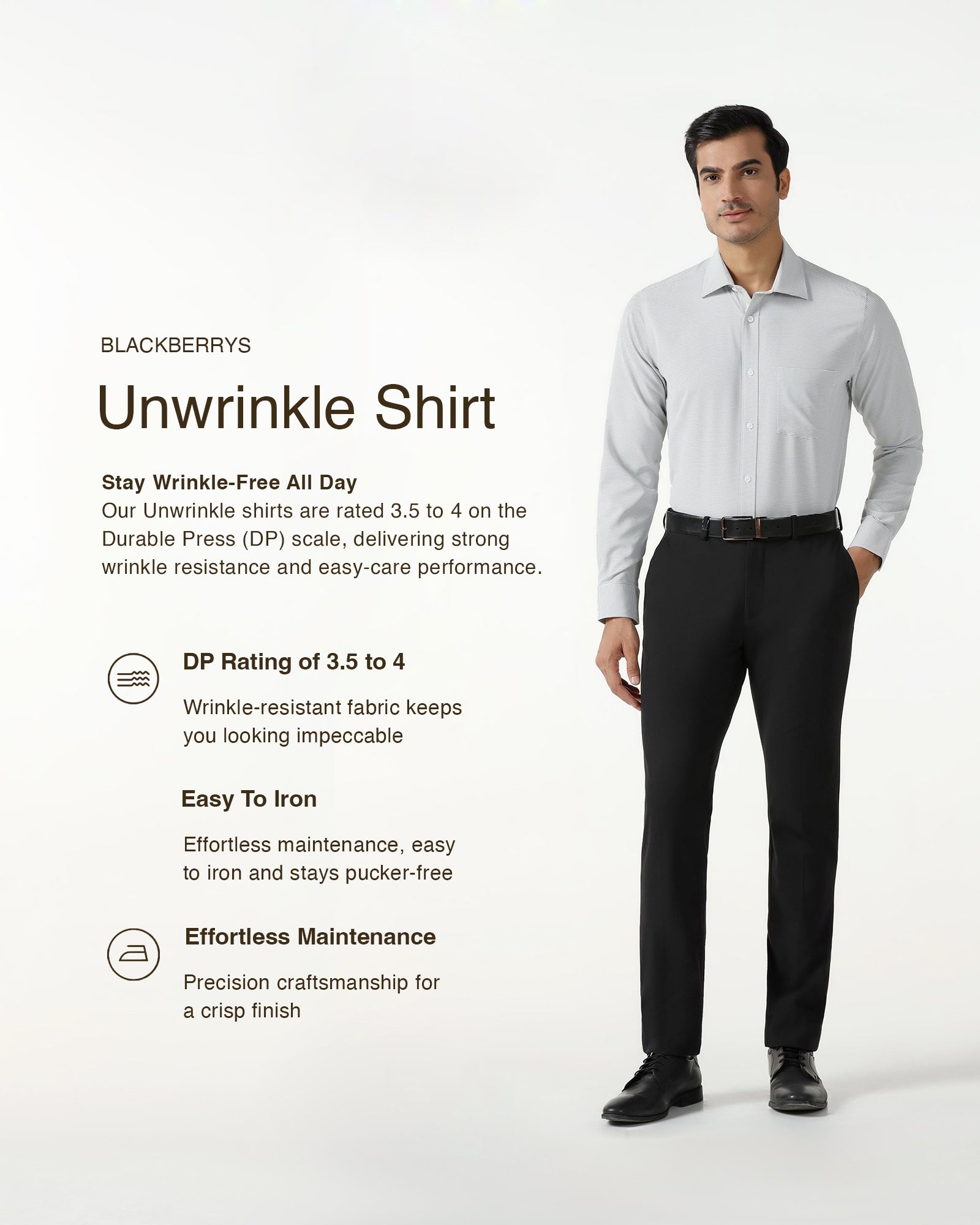 Grey Non Iron Textured Shirt - Rise