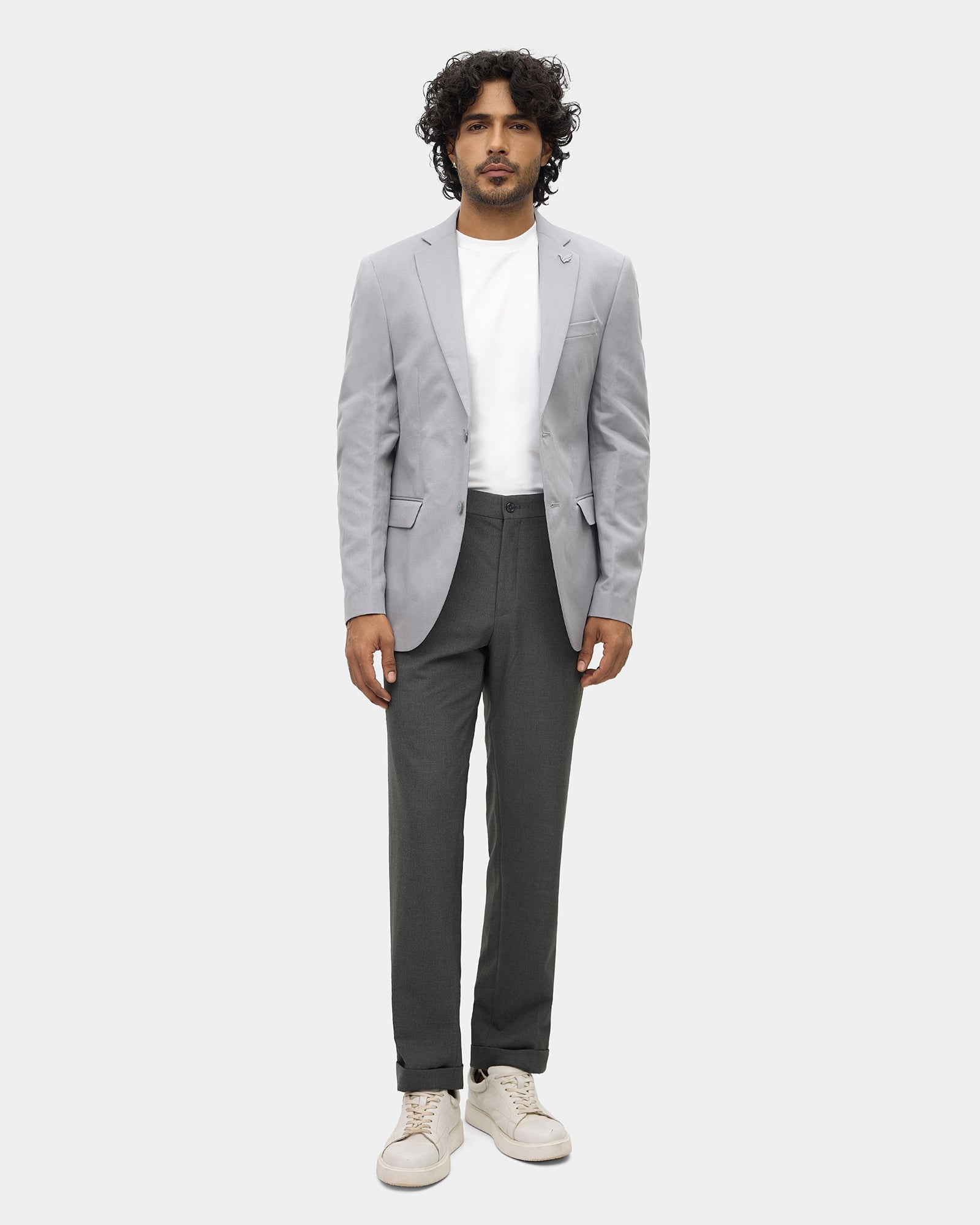 Grey Solid Blazer - Mahiko