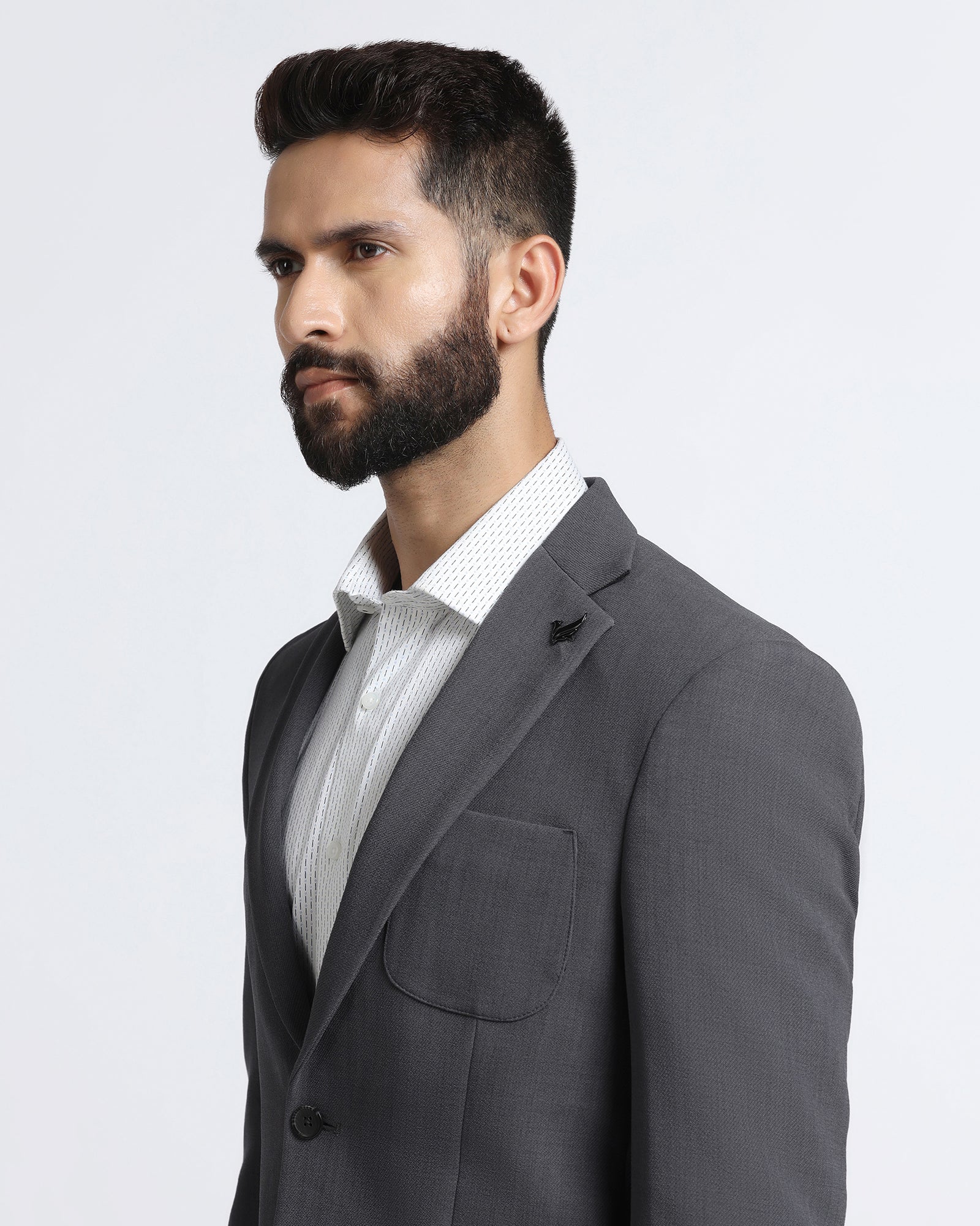 Grey Solid Blazer - Modelo