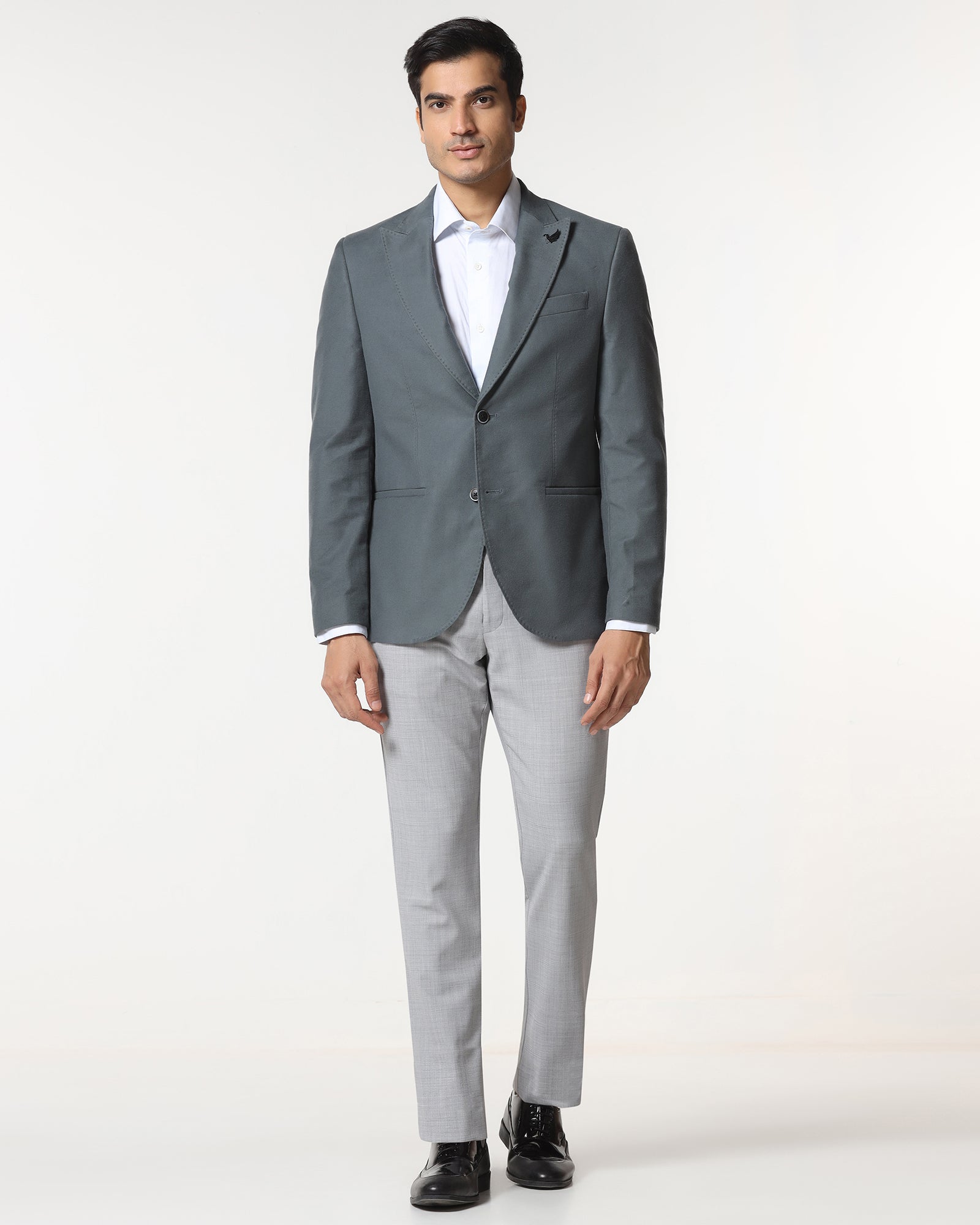 Grey Solid Blazer - Napolean