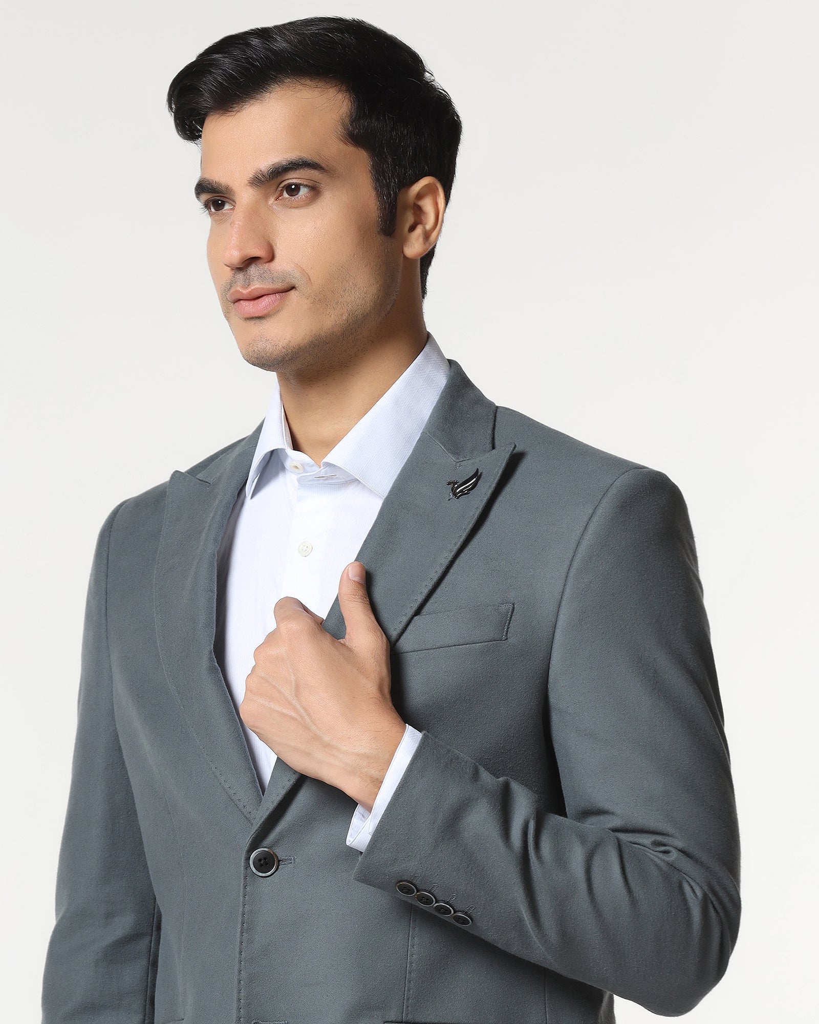Grey Solid Blazer - Napolean