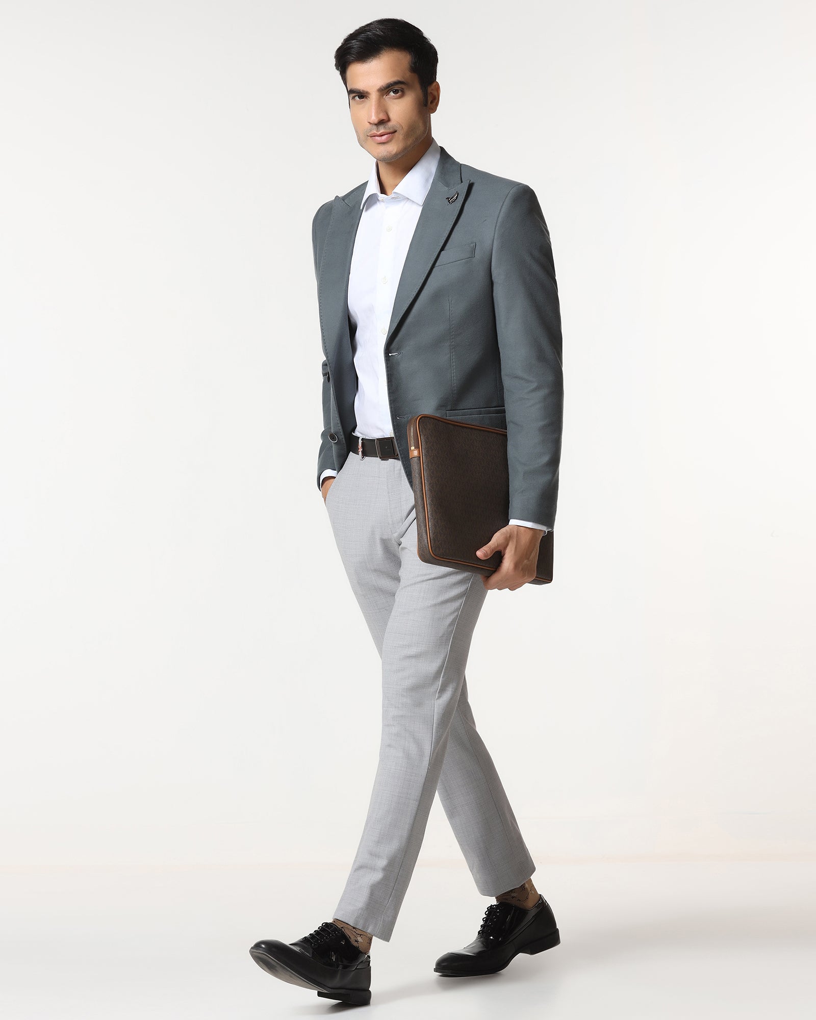 Grey Solid Blazer - Napolean