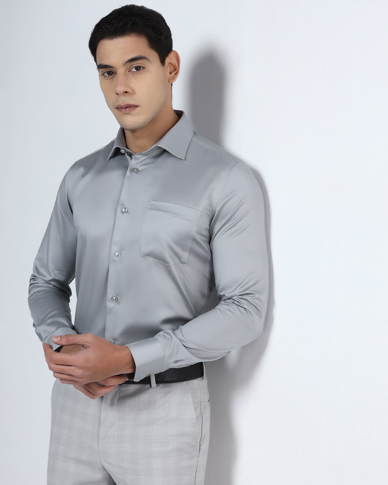 Grey Solid Shirt - Roger